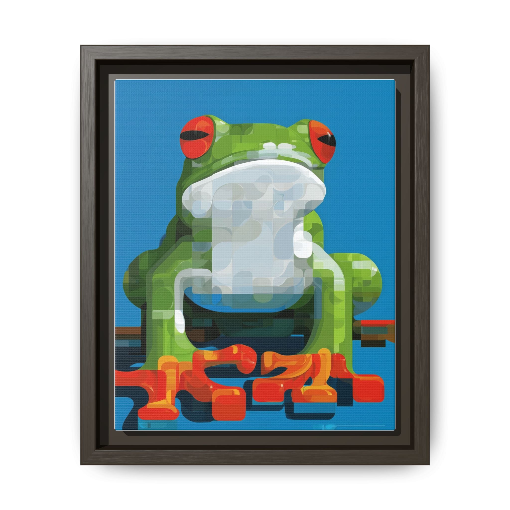 Pixel Frog Framed Print : Geometric Digital Art, Mosaic Amphibian Portrait   |  Personalized & Custom Orders Available