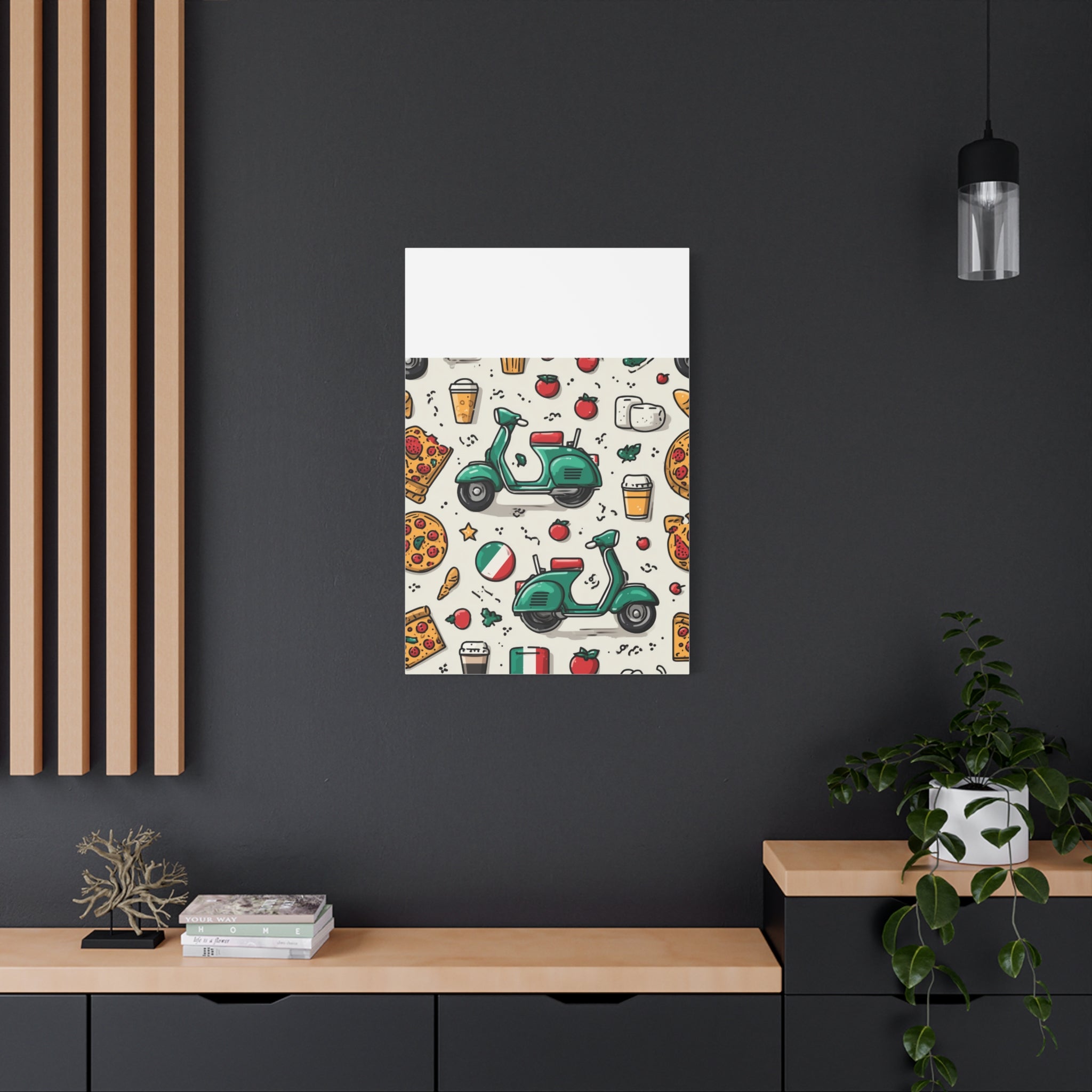 Vibrant Travel Nostalgia Canvas Art, Scooter Decor, Foodie Wall Art, Fun Home Decor, Gift for Adventurers, Kitchen Wall Hanging