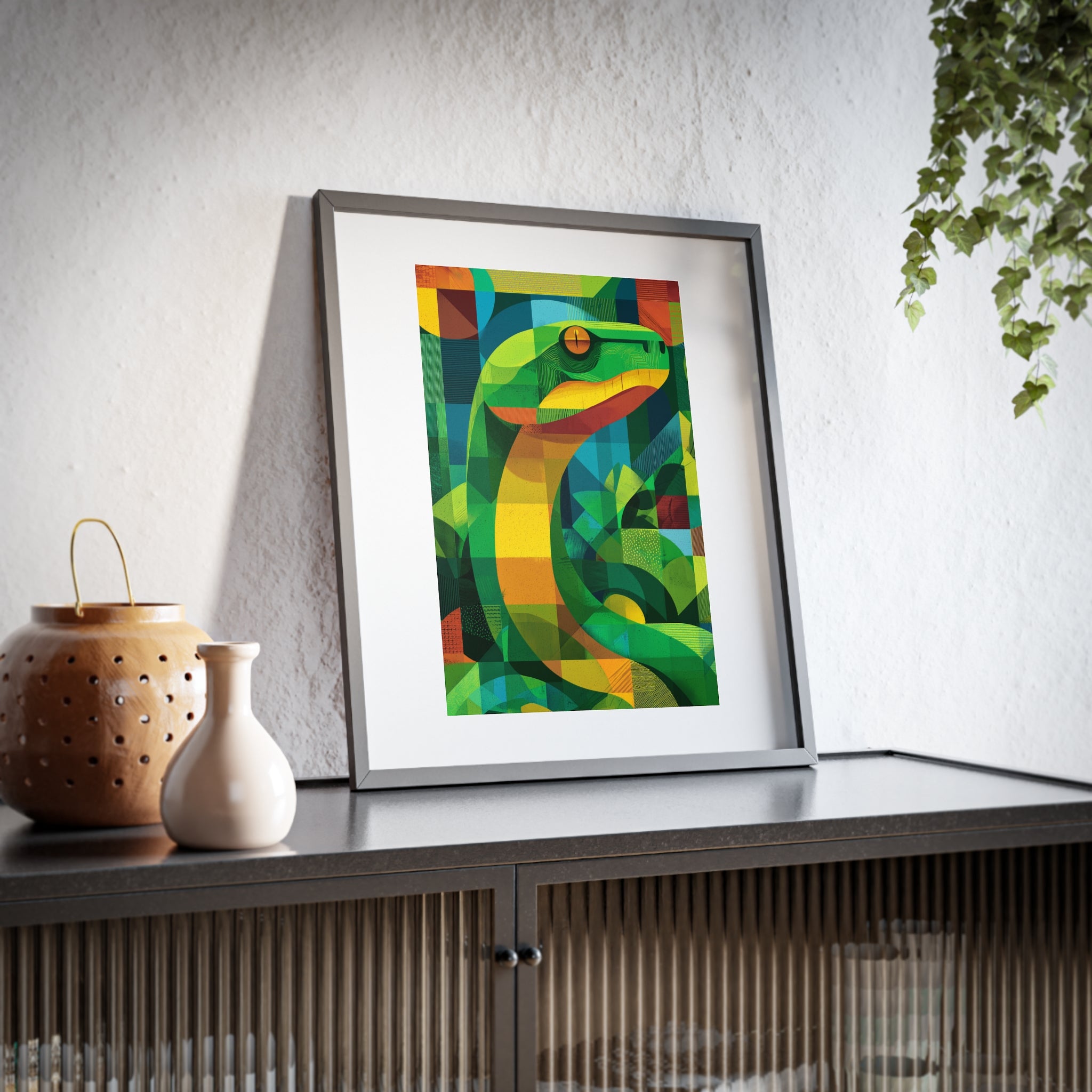 Vibrant Snake Art Framed Poster, Colorful Wall Decor, Nature-Inspired Home Decor, Unique Gift for Animal Lovers, Modern Art Print