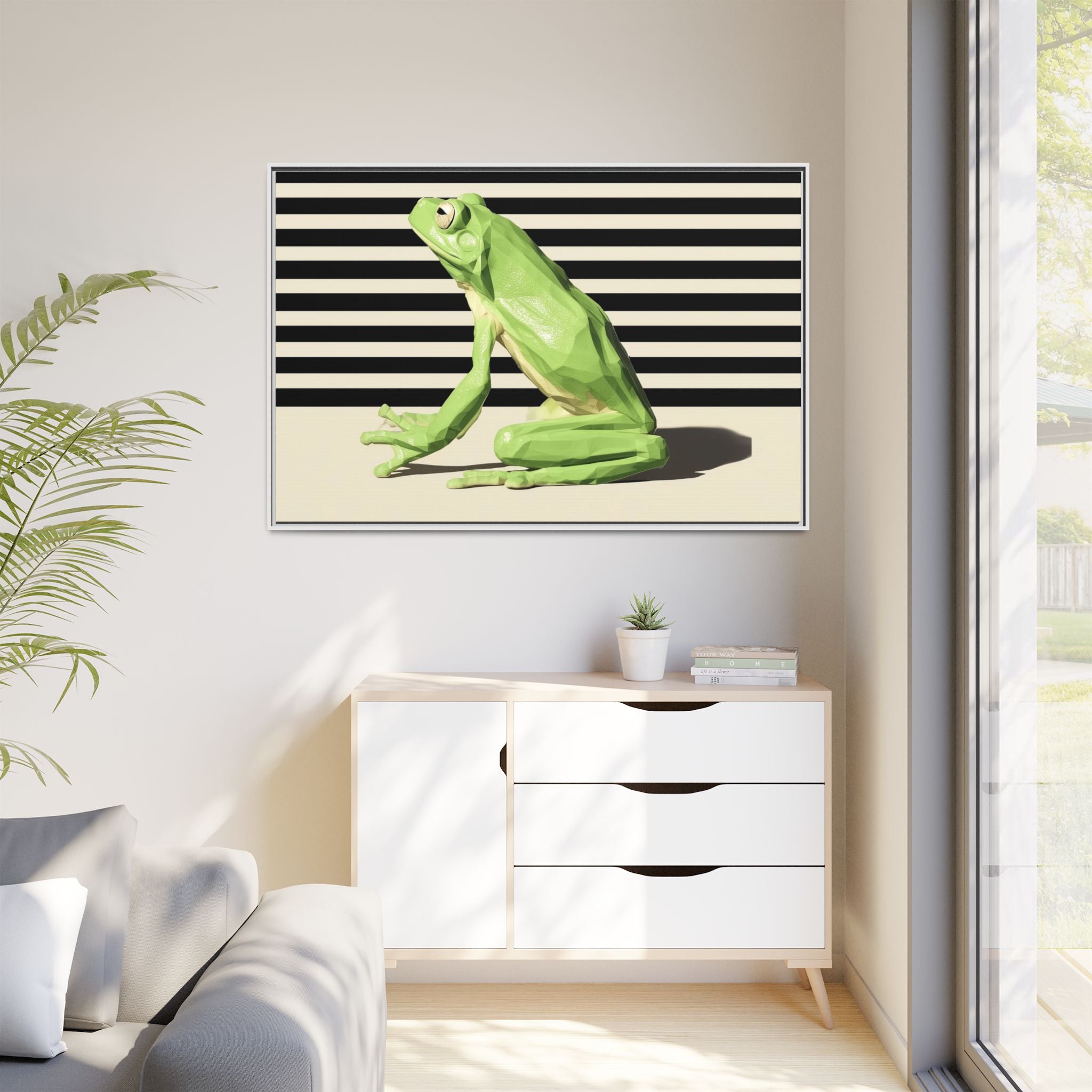 Geometric Frog Framed Print : Low-Poly Amphibian Design, Contemporary Minimalist Art   |  Personalized & Custom Orders Available