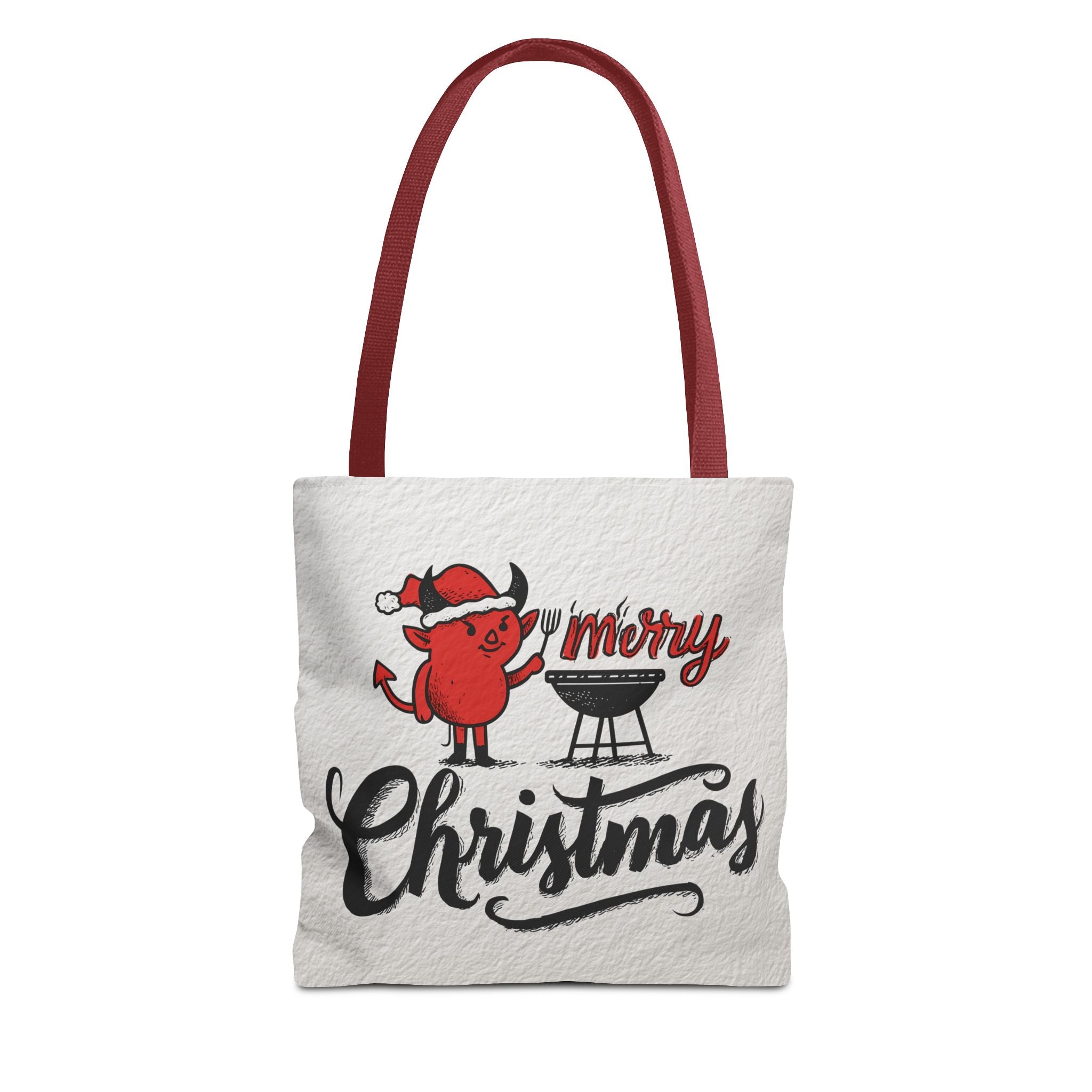 Festive Tote Bag, Christmas Gift, Holiday Shopping Bag, Red Devil BBQ Design, Merry Christmas Tote