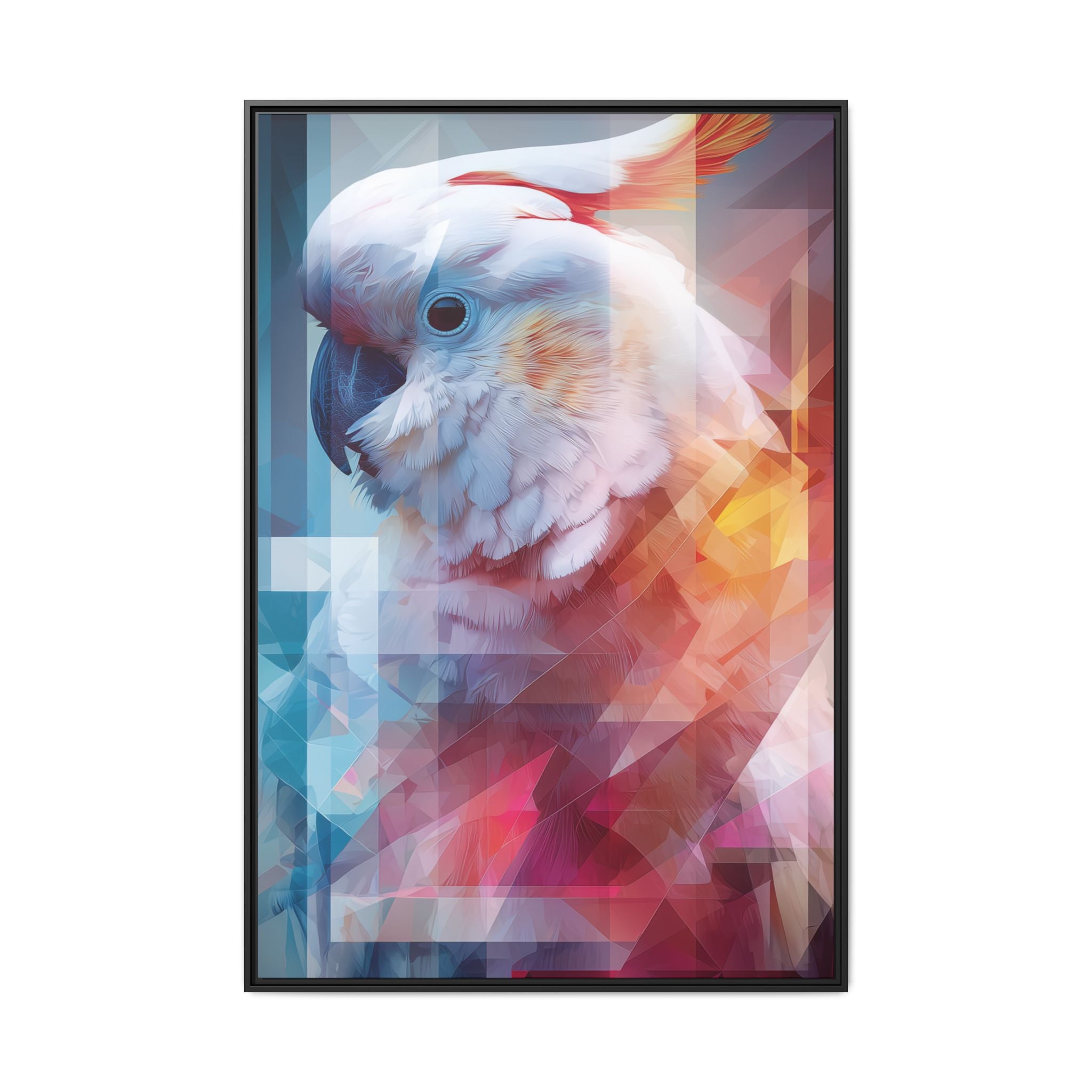 Fractured Cockatoo Framed Print: Geometric Wildlife Art, Low-Poly Digital Illustration   |  Personalized & Custom Orders Available