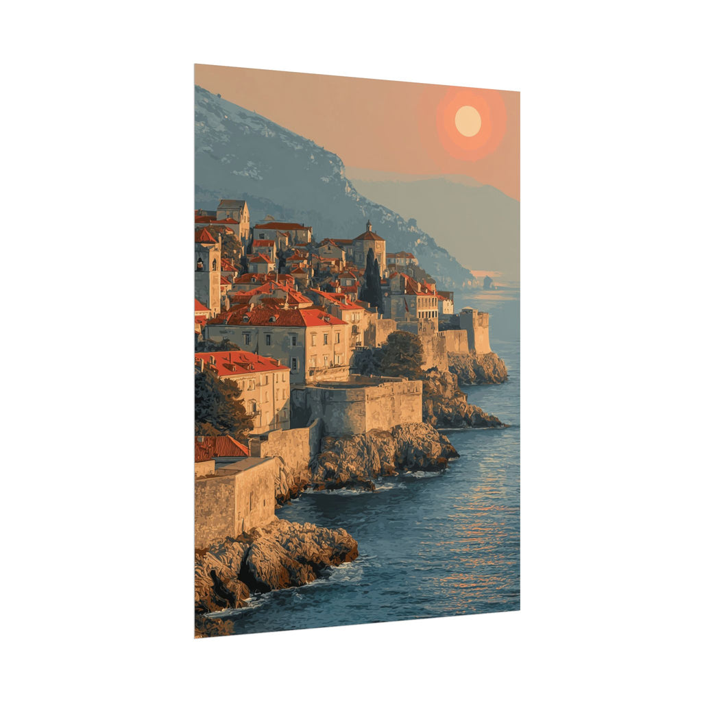 Dubrovnik's Golden Hour: Medieval Coastal Cityscape, Adriatic Sunset Panorama   |    Custom Orders Available