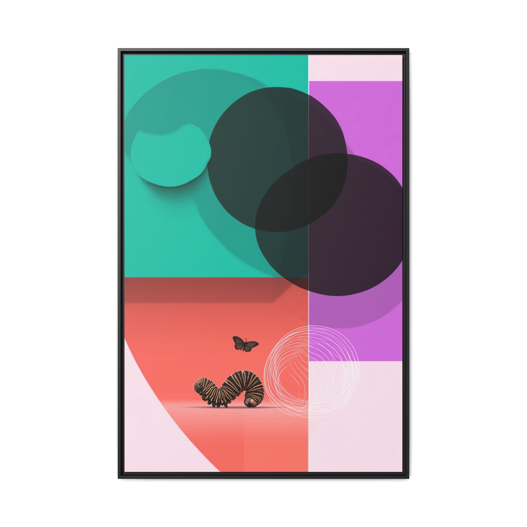 Striped Caterpillar and Butterfly Framed Print , Mid-Century Modern Color Blocks   |  Personalized & Custom Orders Available