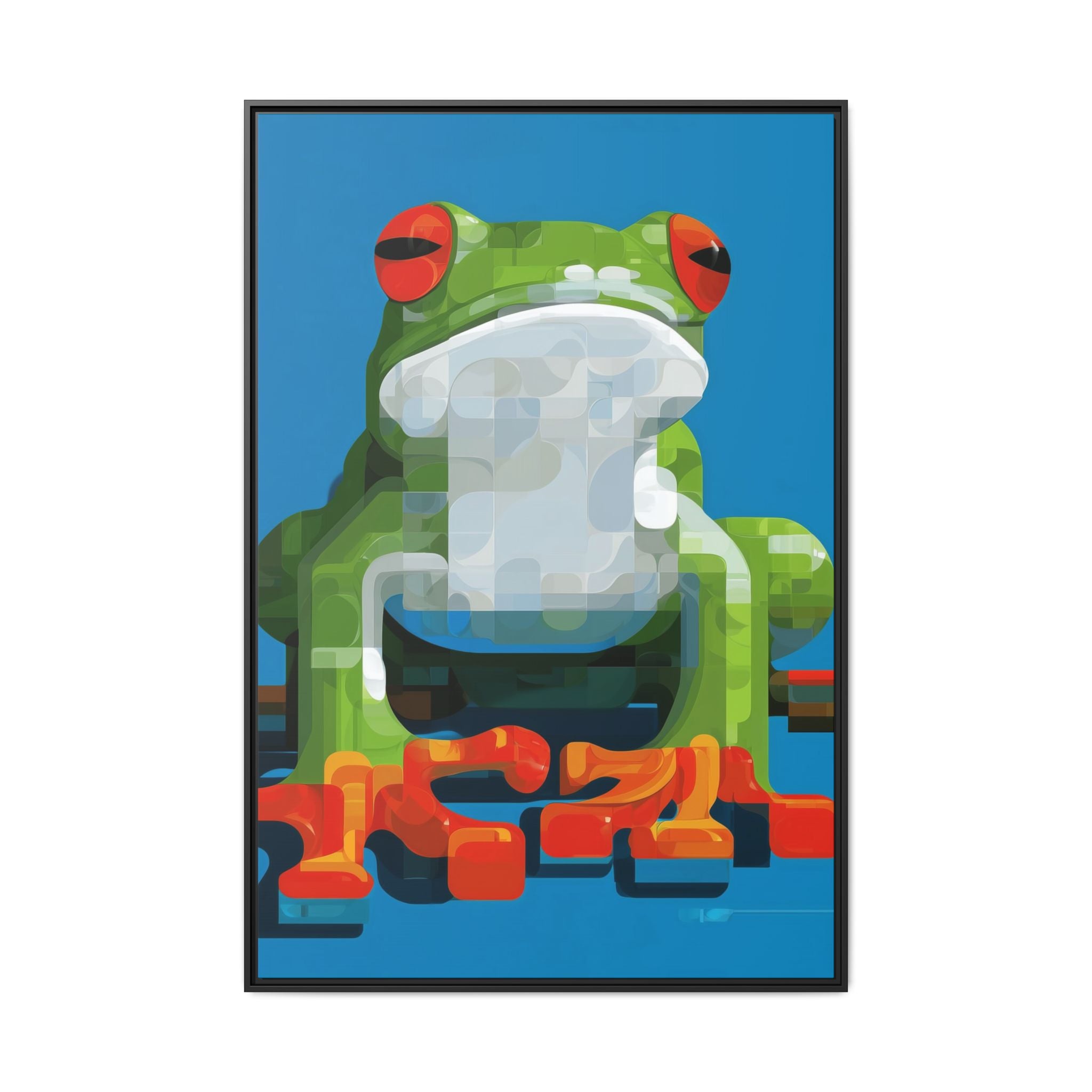 Pixel Frog Framed Print : Geometric Digital Art, Mosaic Amphibian Portrait   |  Personalized & Custom Orders Available