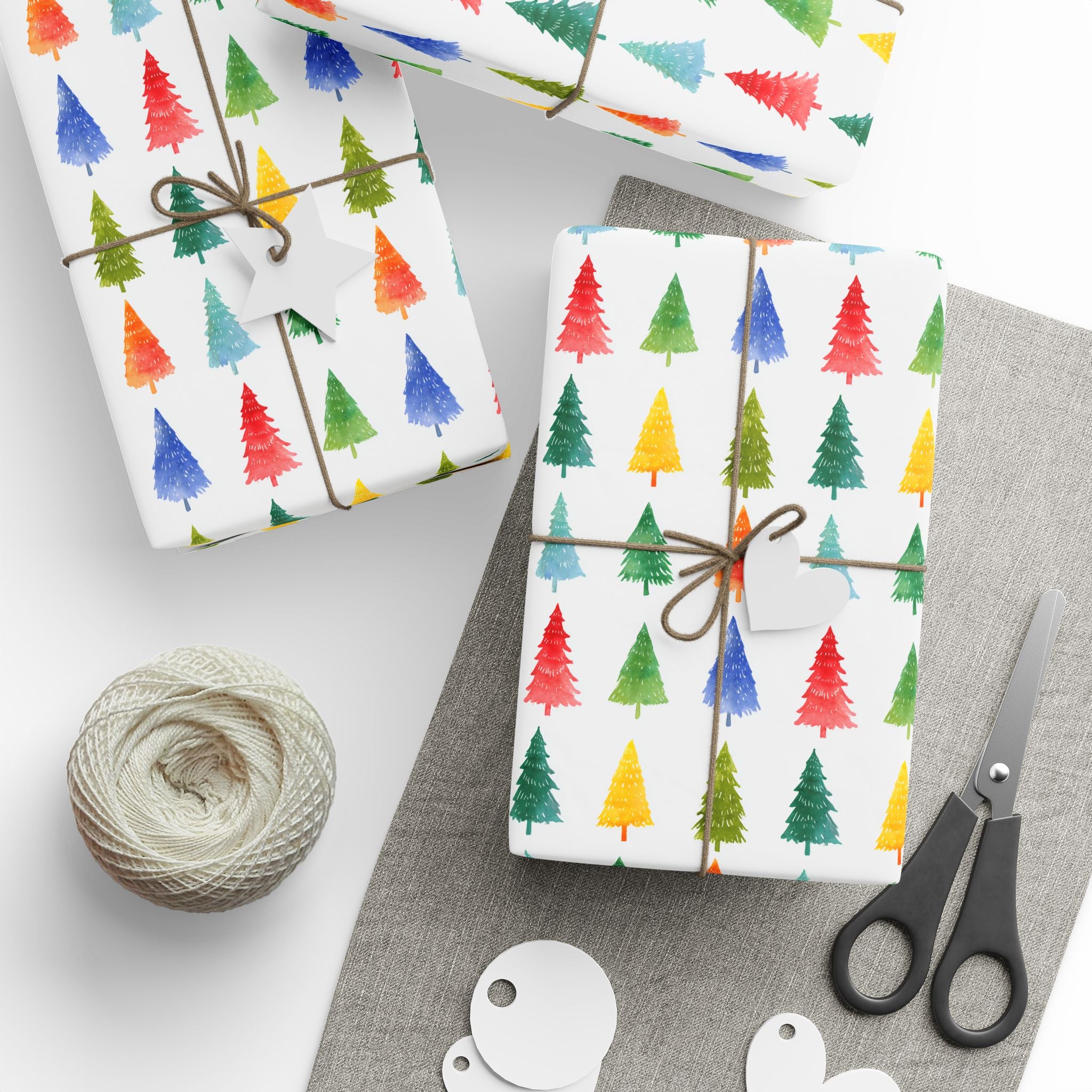 Festive Watercolor Christmas Tree Wrapping Paper - Colorful Holiday Gift Wrap