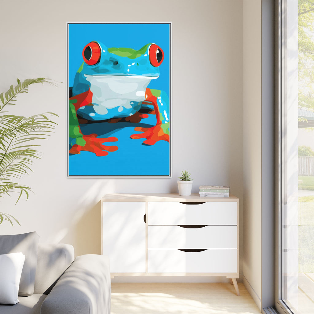 Red-Eyed Green Tree Frog Framed Print : Graphic Design, Pop Art Amphibian Portrait   |  Personalized & Custom Orders Available