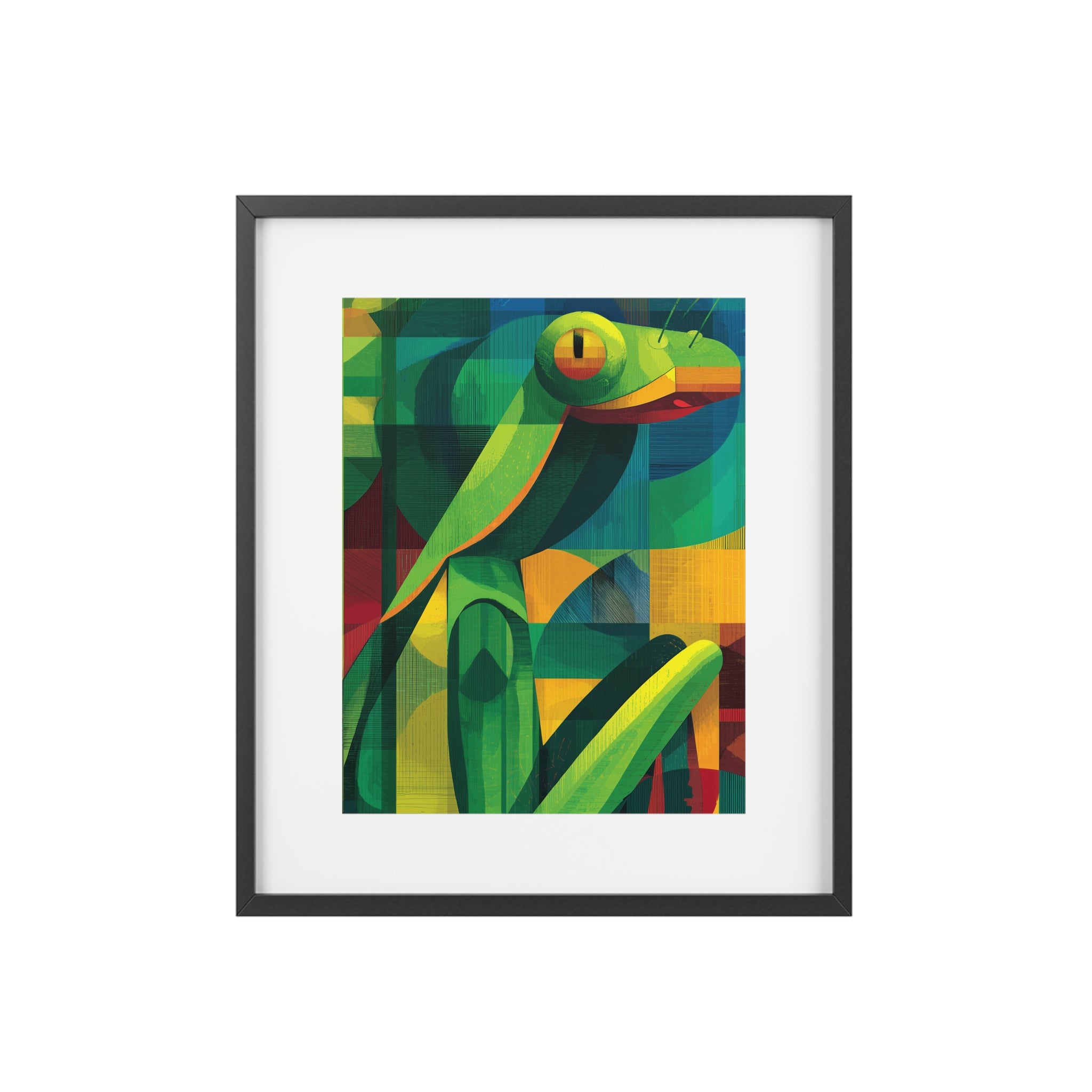 Vibrant Praying Mantis Art Framed Poster, Colorful Wall Decor, Nature-Inspired Home Decor, Unique Gift for Animal Lovers, Modern Art Print
