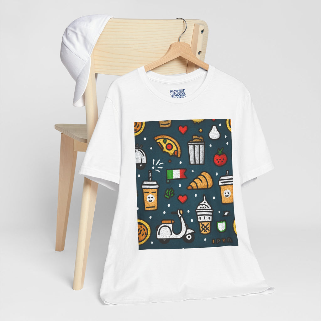 Foodie Fun Unisex Tee, Cute Food Patterns Shirt, Casual Wear, Gift for Food Lovers, Summer Vibes, Kitchen Decor