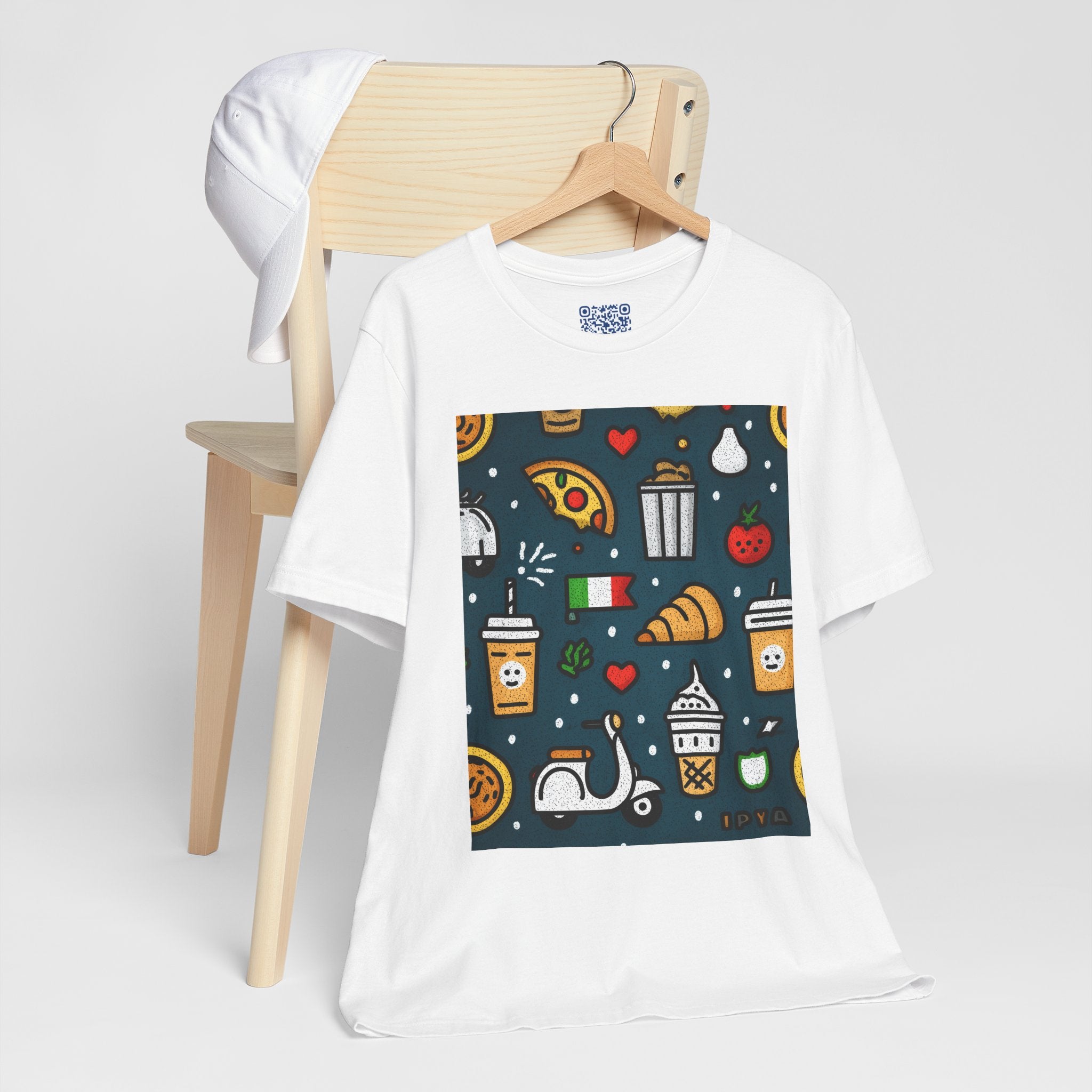 Foodie Fun Unisex Tee, Cute Food Patterns Shirt, Casual Wear, Gift for Food Lovers, Summer Vibes, Kitchen Decor