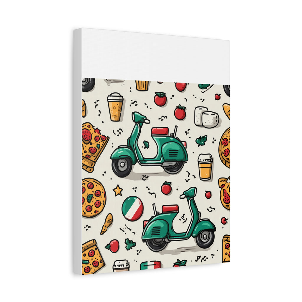 Vibrant Travel Nostalgia Canvas Art, Scooter Decor, Foodie Wall Art, Fun Home Decor, Gift for Adventurers, Kitchen Wall Hanging