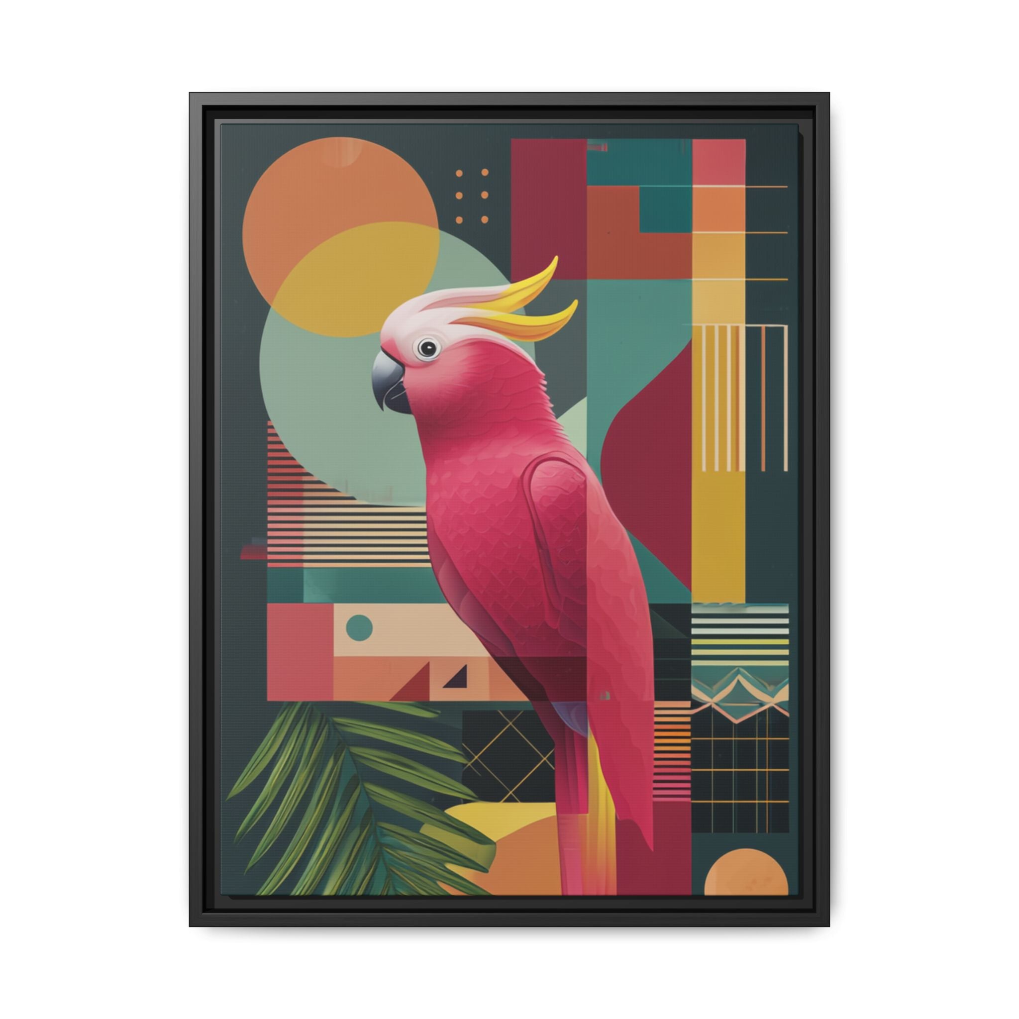Cockatoo in Geometric Bloom: Mid-Century Modern Art, Tropical Abstract Design   |    Custom Orders Available