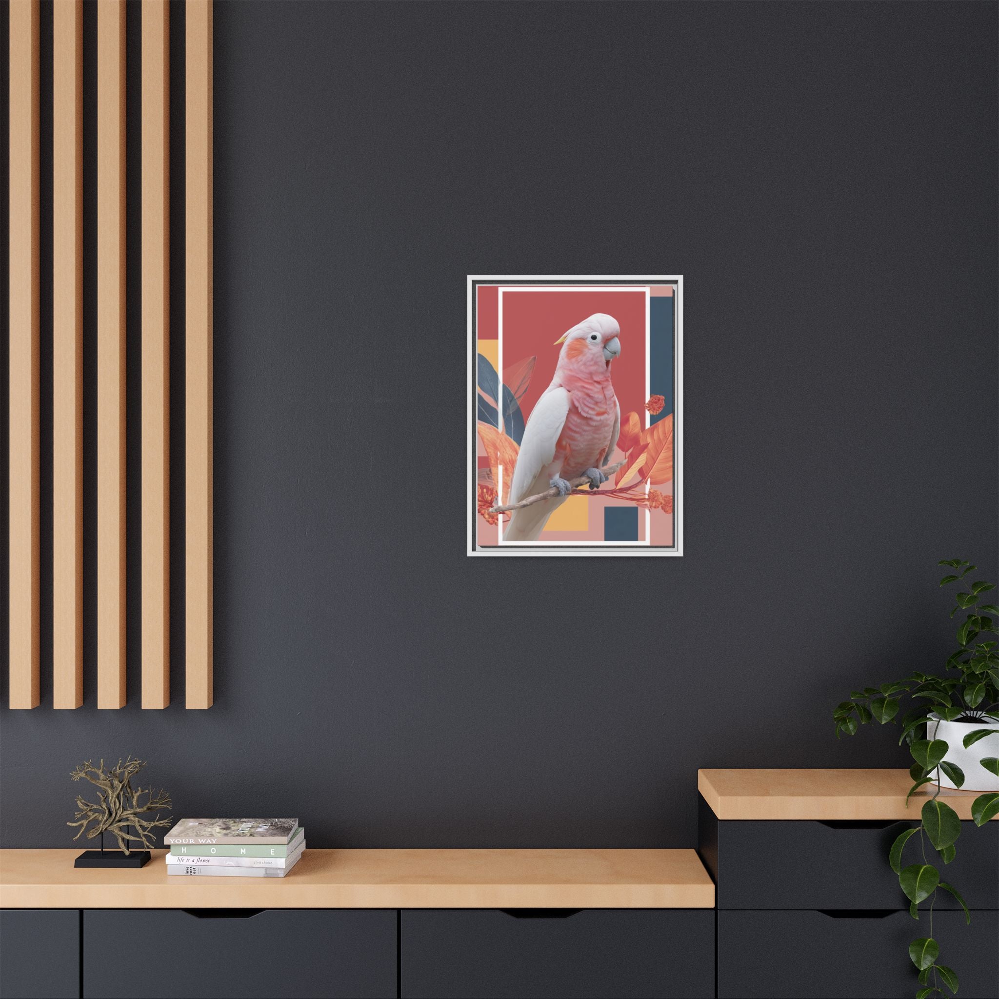 Framed Print: Cockatoo in Contemporary Geometric Style, Modern Avian Art Collection   |  Personalized & Custom Orders Available