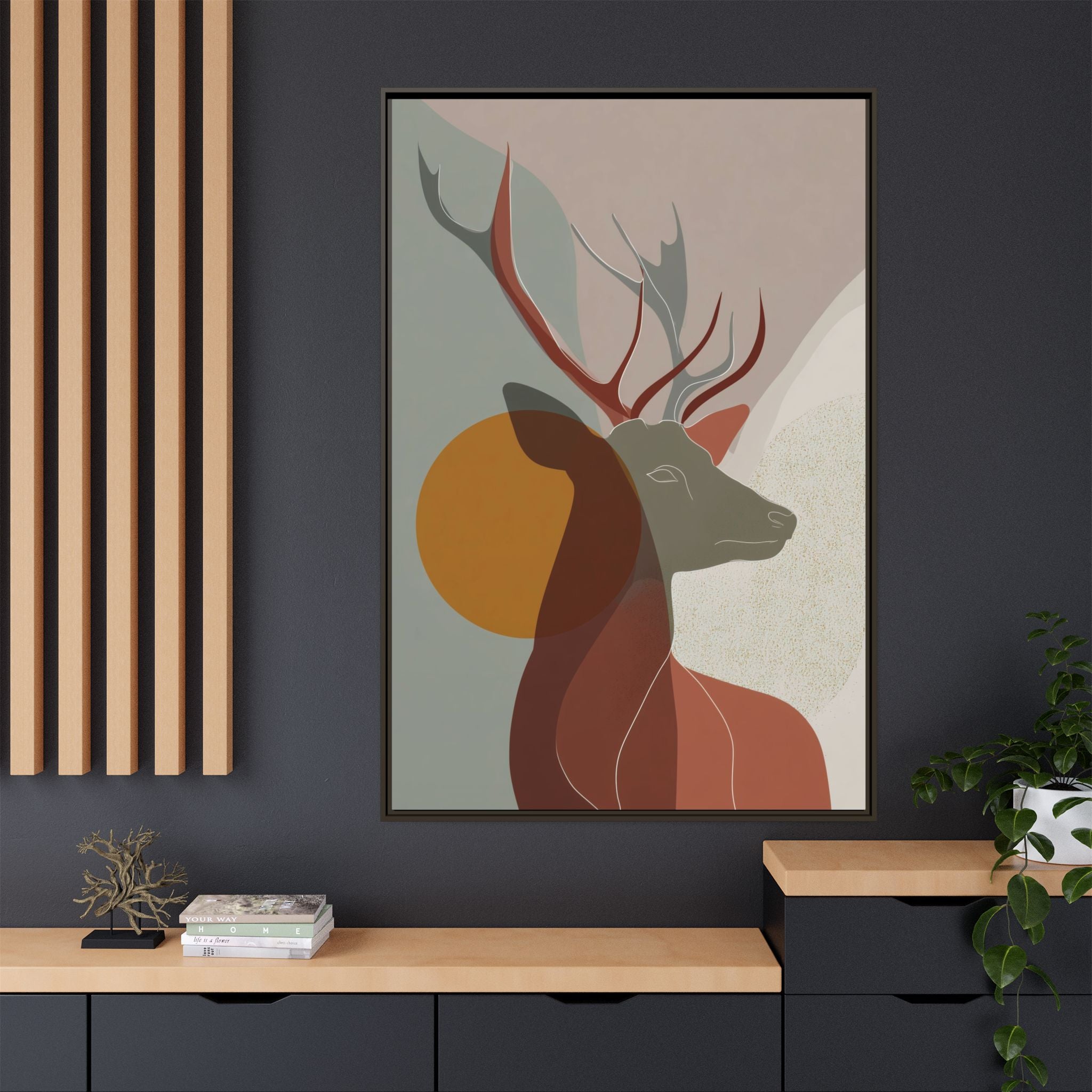 Rustic Reverie Framed Print : Minimalist Deer Profile, Contemporary Graphic Art Print   |  Personalized & Custom Orders Available