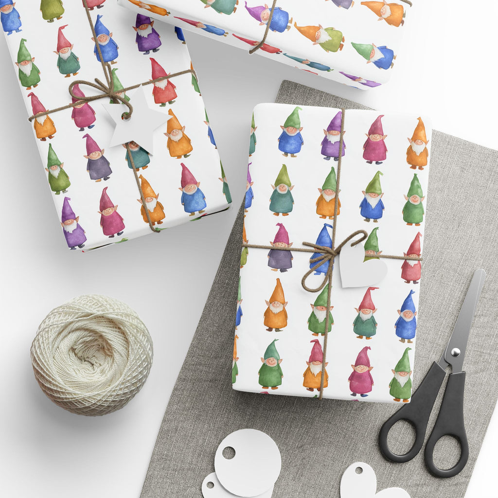 Gnome Pattern Wrapping Paper Roll – Colorful Scandinavian Gnomes Holiday Gift Wrap