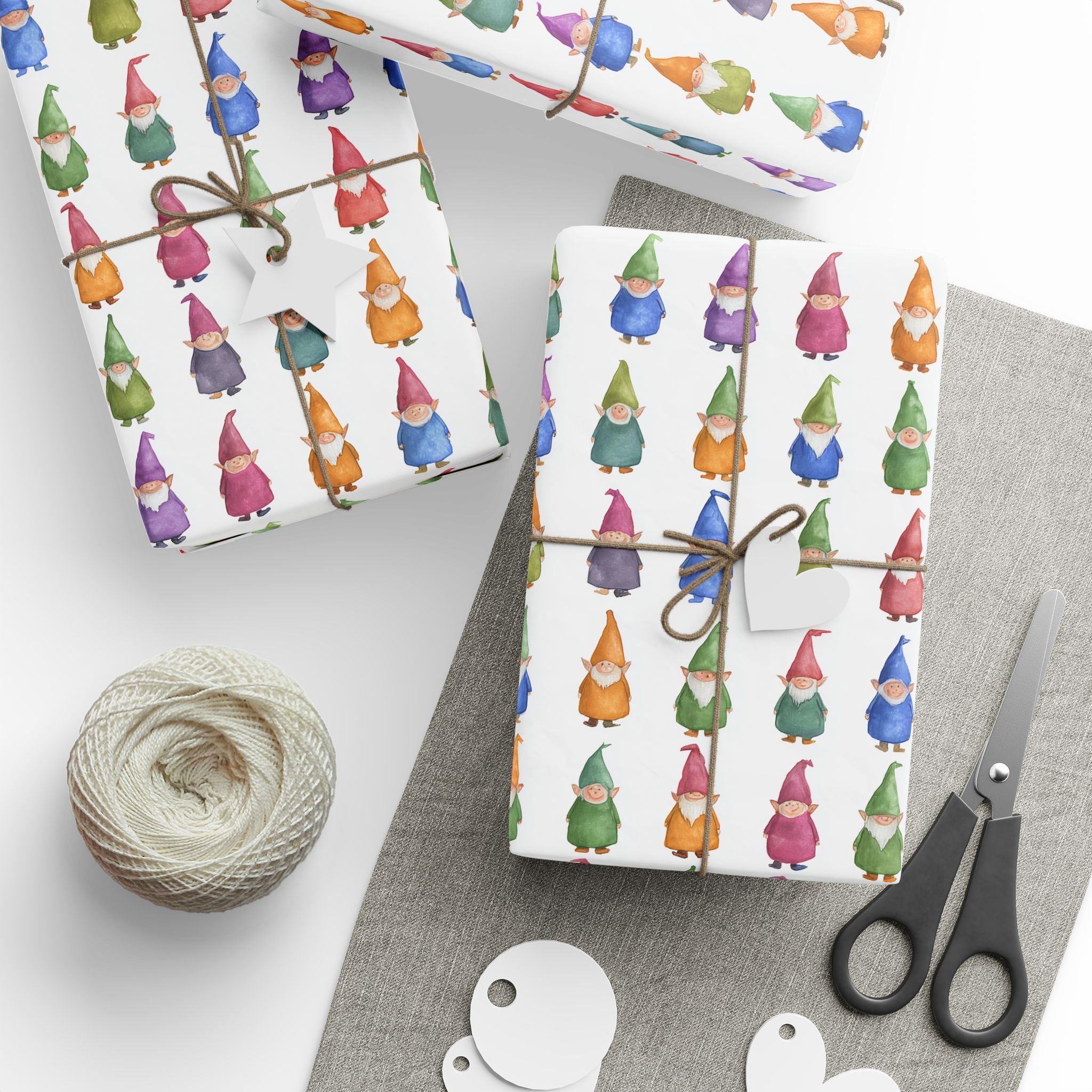 Gnome Pattern Wrapping Paper Roll – Colorful Scandinavian Gnomes Holiday Gift Wrap