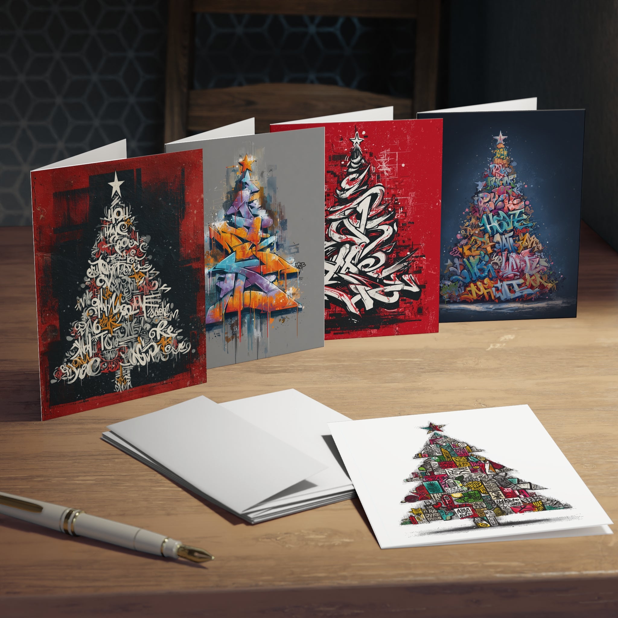 Graffiti Christmas Tree Greeting Cards (5-Pack)