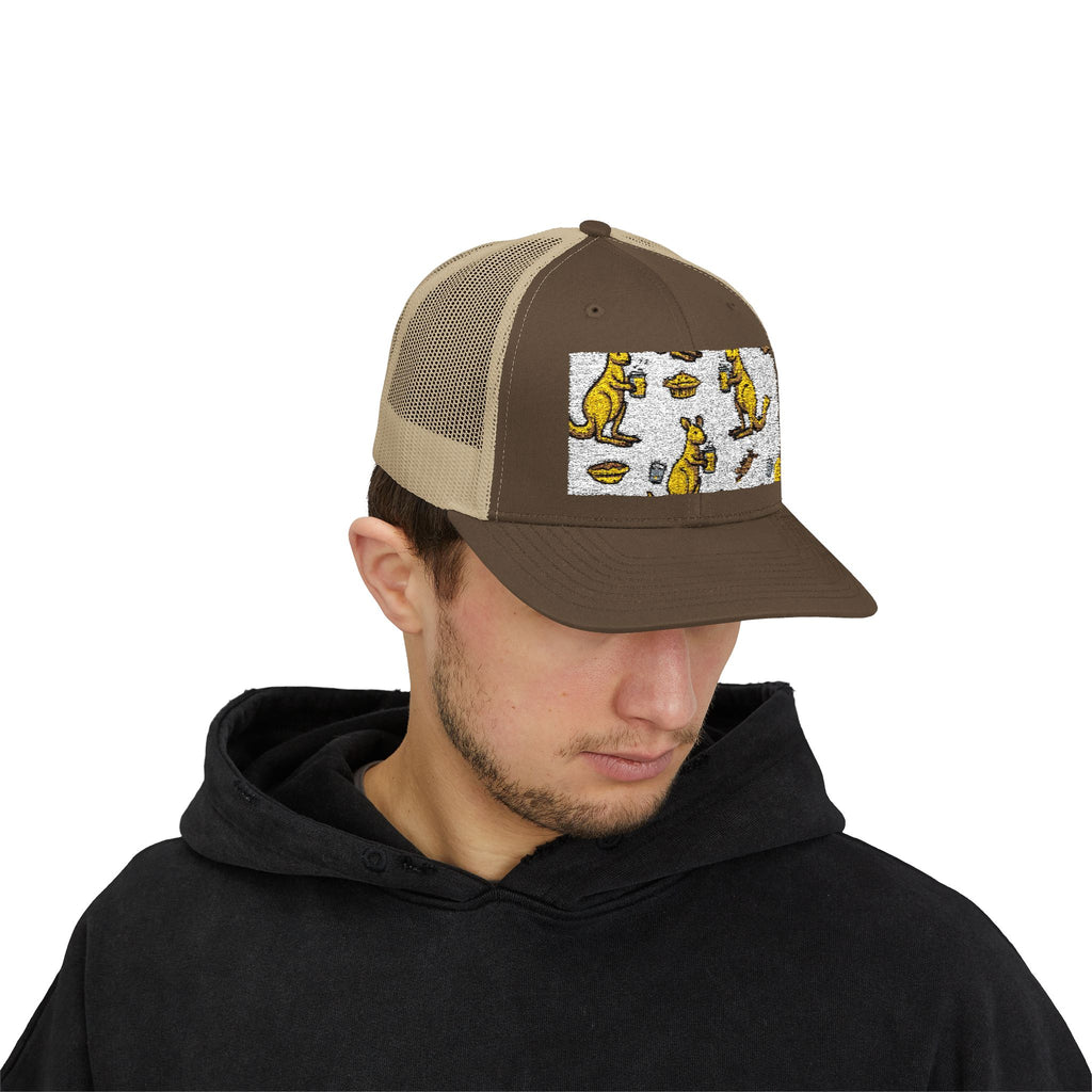Kangaroo Pattern Snapback Cap, Fun Trucker Hat, Casual Summer Accessory, Gift for Animal Lovers, Unique Outdoor Wear