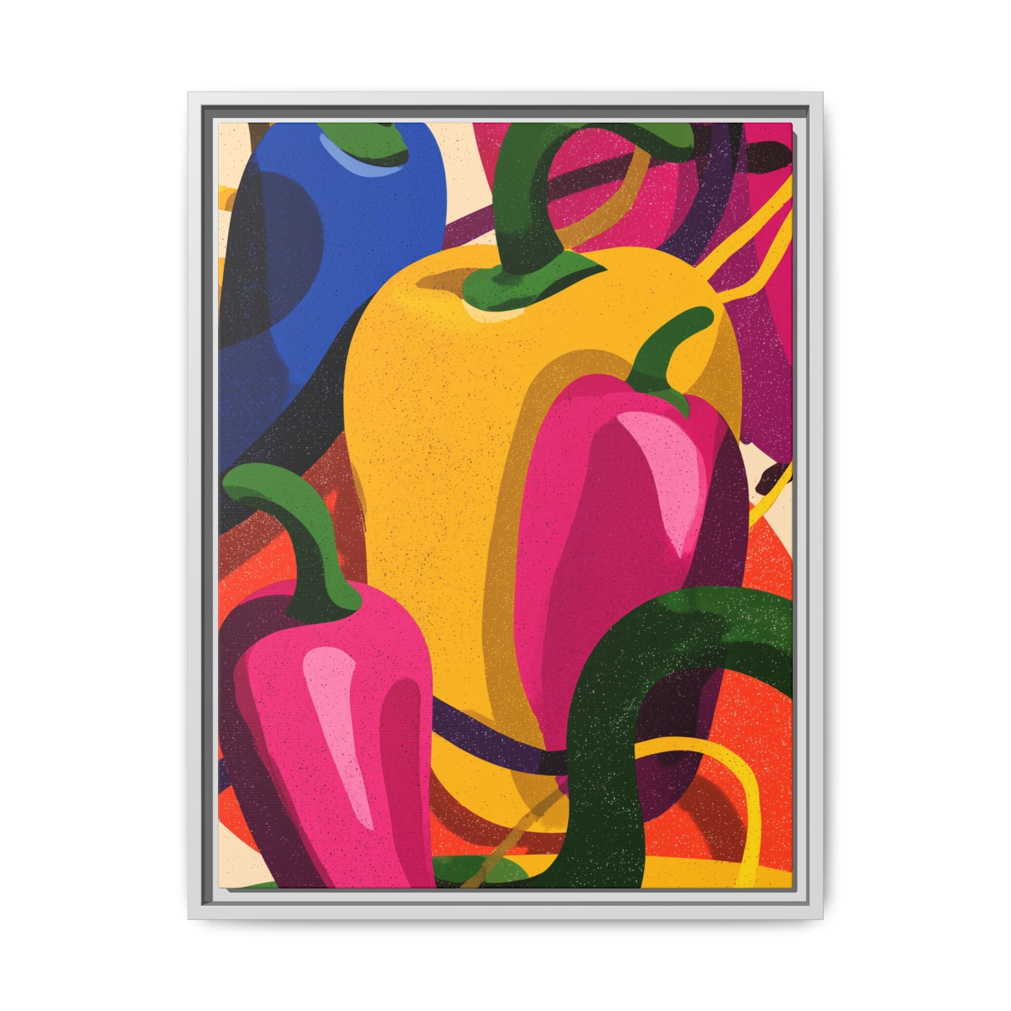 Canvas Art, Abstract Geometric Bell Peppers, Framed Wall Decor Print, Kitchen Wall Art, Modern Home Decor, Foodie Gift