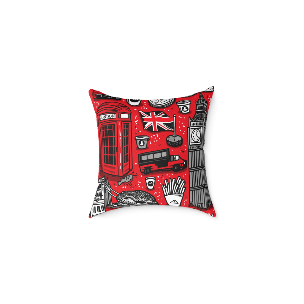 London-Themed Square Poly Canvas Pillow, Unique Home Decor, Cozy Cushion for Travel Lovers, British Inspired Design, Gift for Her