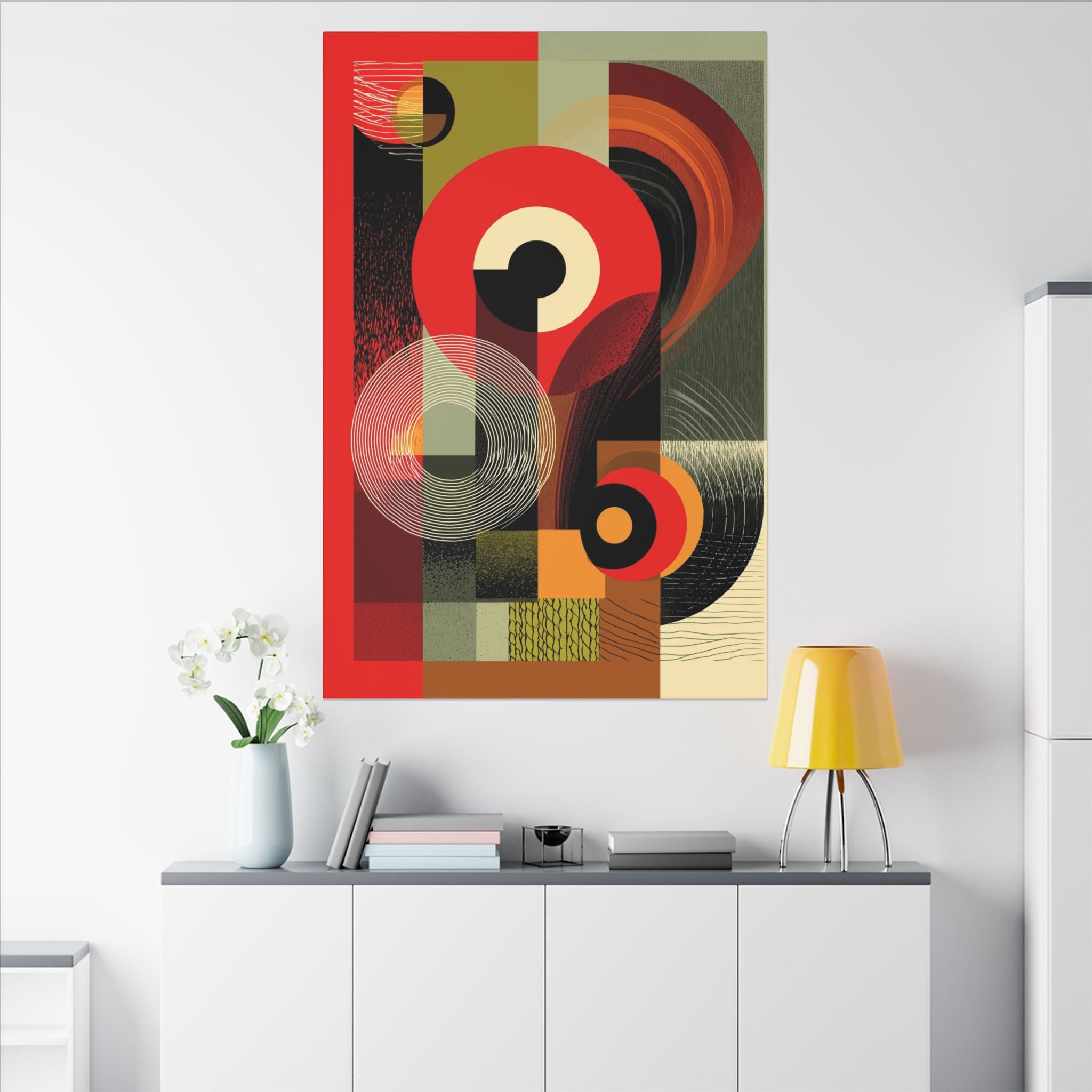 Geometric Convergence: Mid-Century Modern Abstract, Constructivist Design Principles, Bold Chromatic Composition   |   Custom Orders
