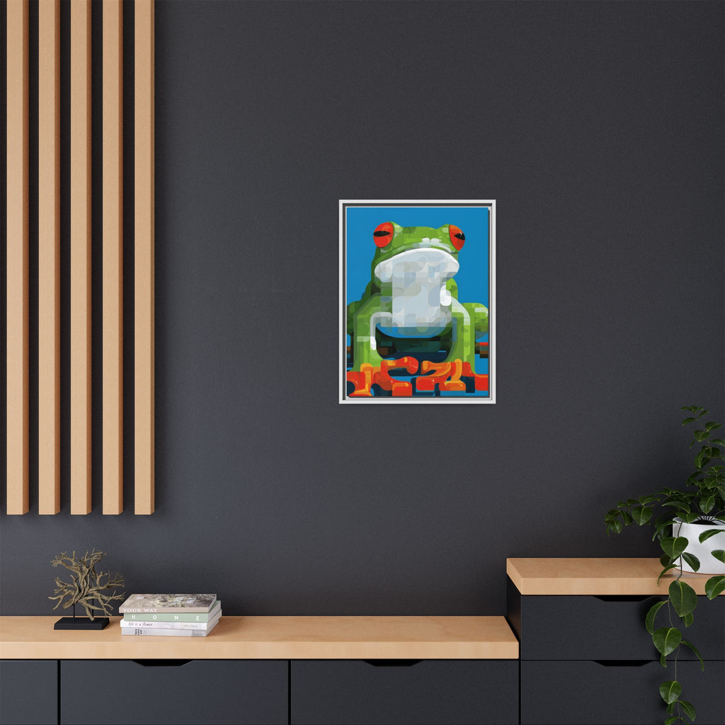 Pixel Frog Framed Print : Geometric Digital Art, Mosaic Amphibian Portrait   |  Personalized & Custom Orders Available
