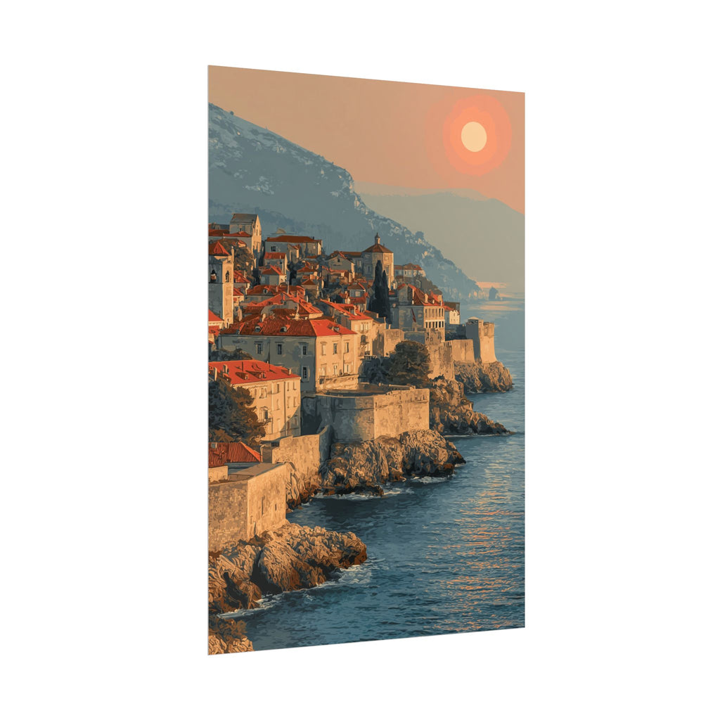 Dubrovnik's Golden Hour: Medieval Coastal Cityscape, Adriatic Sunset Panorama   |    Custom Orders Available