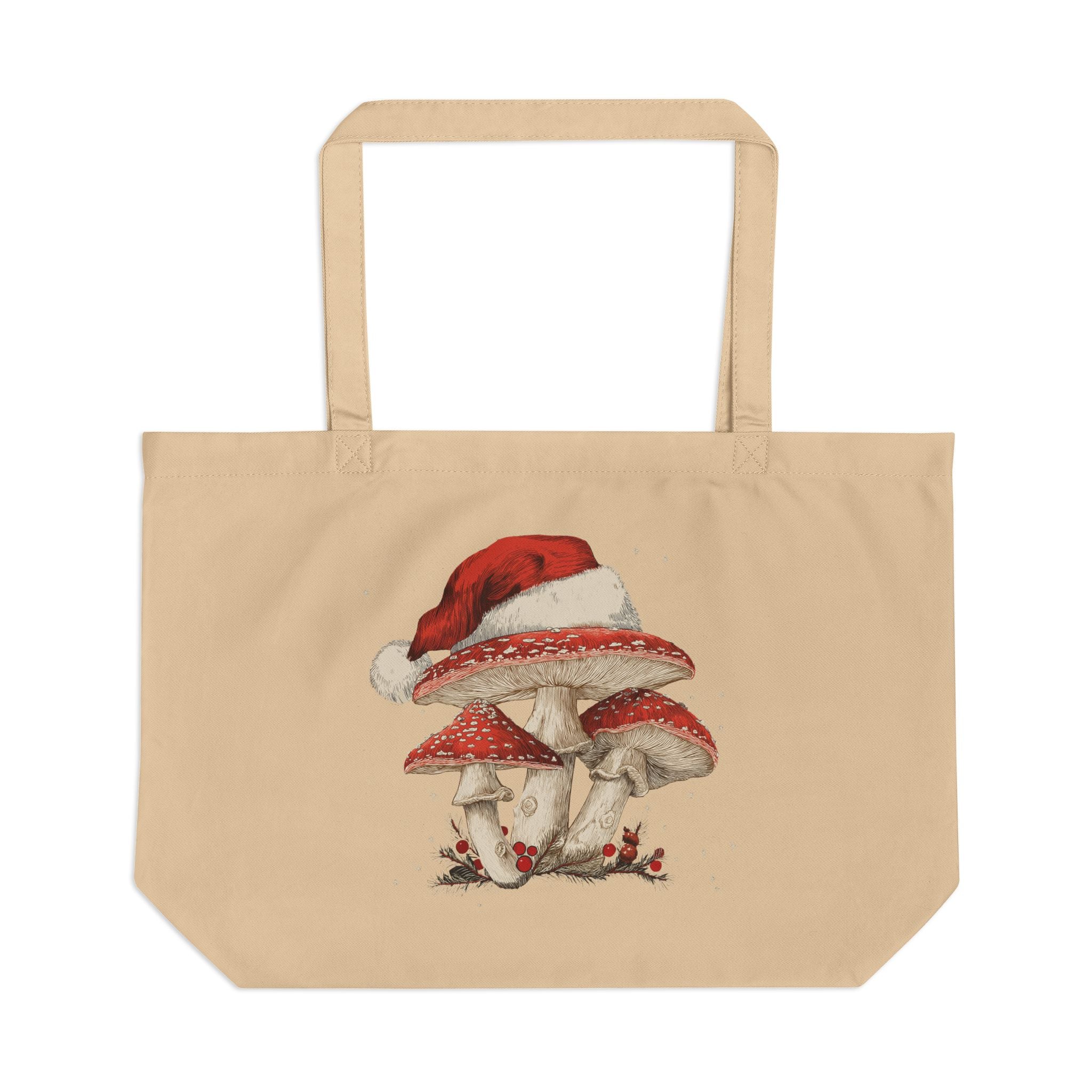Large Whimsical Mushroom Christmas Eco Tote Bag   | Magic Mushroom Gift , Gift for Stoners