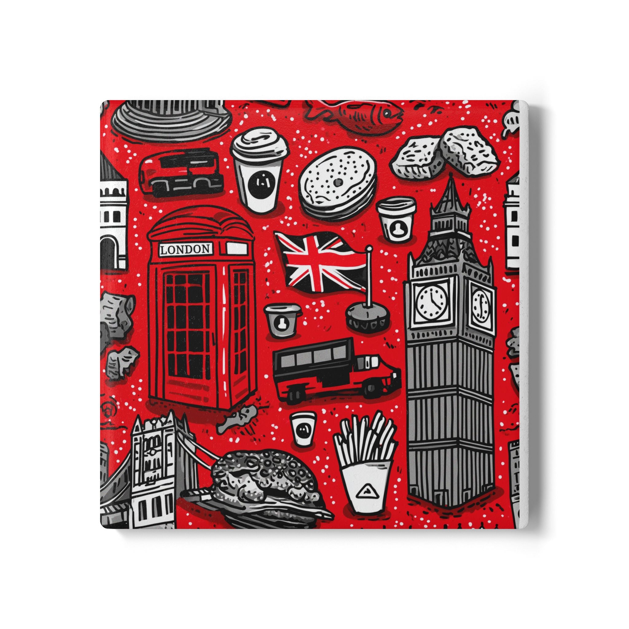 London-Themed Ceramic Coaster, UK Home Decor, Decorative Drink Coaster, Gift for Travelers, Kitchen Accessories, Coffee Table Decor