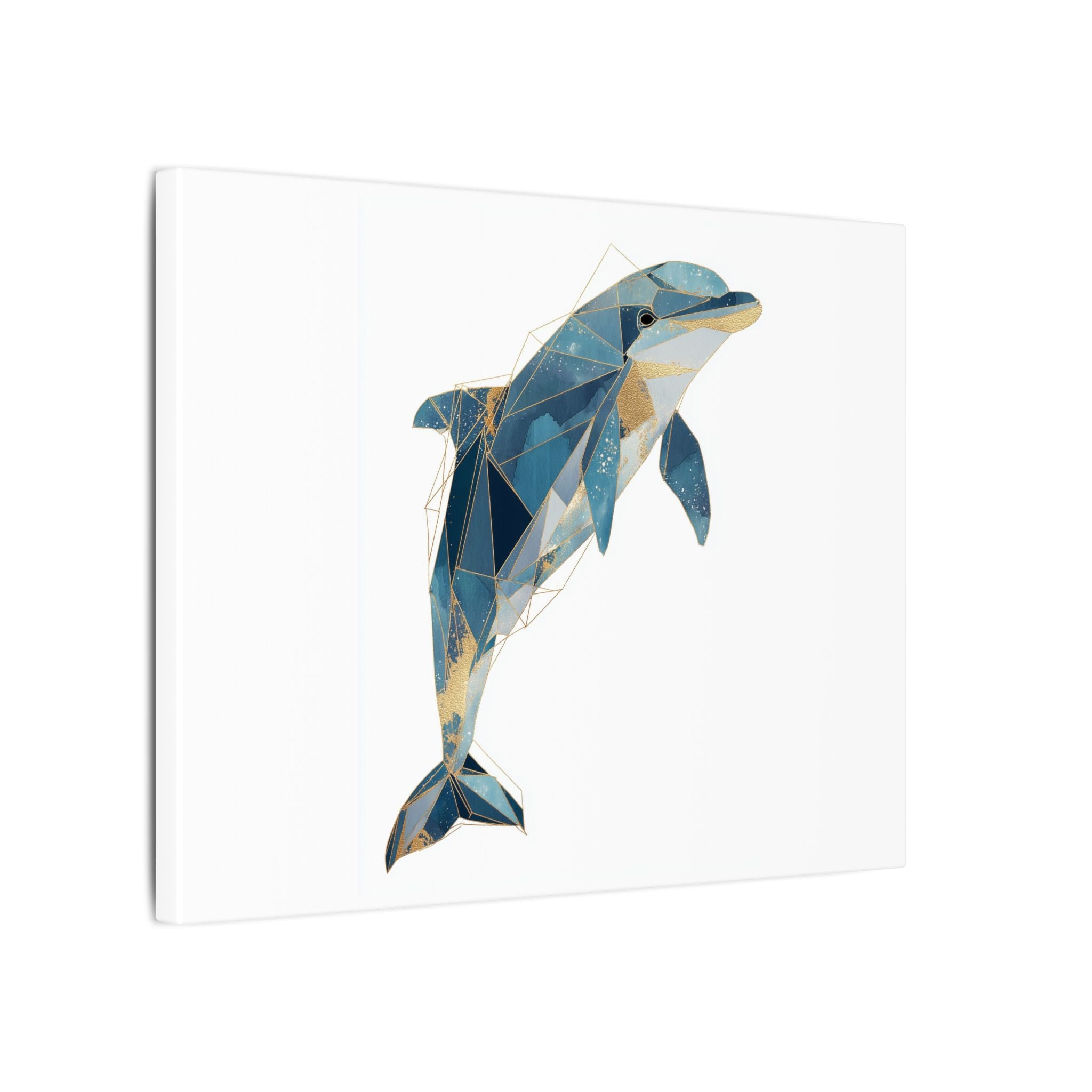 Celestial Dolphin: Geometric Marine Art, Low-Poly Oceanic Design, Blue and Gold Abstraction   |  Personalized & Custom Orders Available