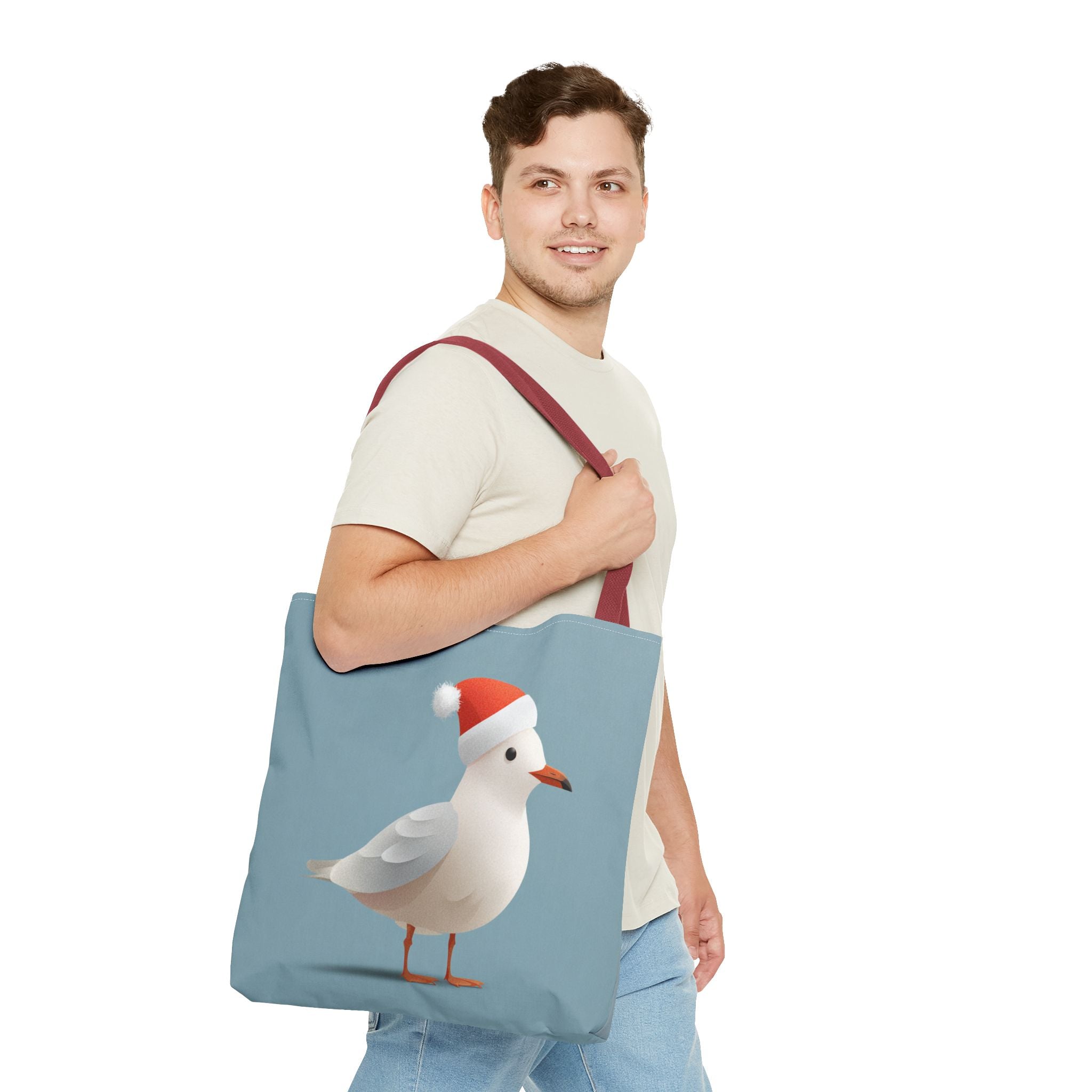 Christmas Seagull Tote Bag, Holiday Shopping Bag, Eco-Friendly Gift Bag, Cute Coastal Accessories, Winter Tote for Bird Lovers
