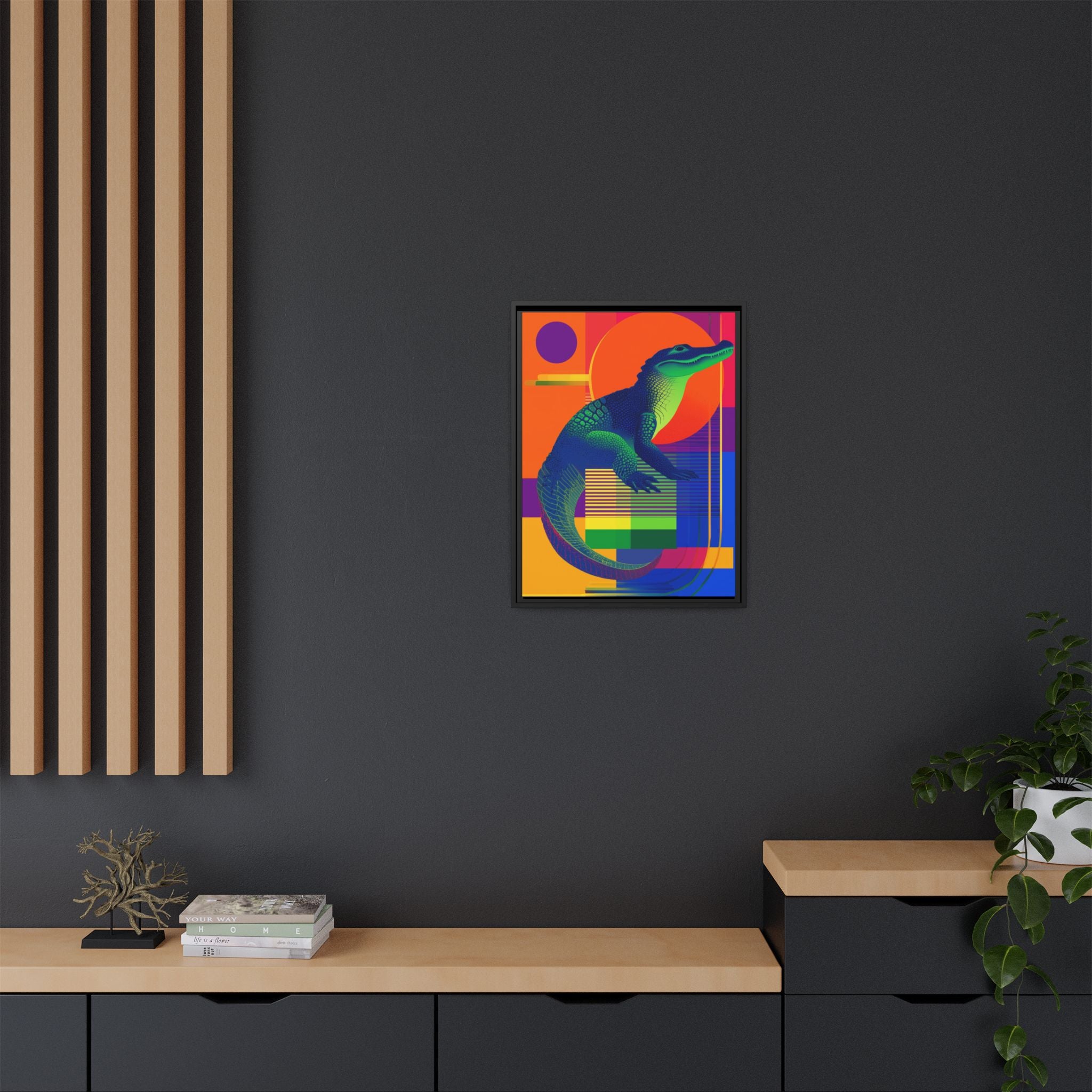 Geometric Alligator Framed Print: Pop Art Reptile, Vibrant Gradient Composition   |  Personalized & Custom Orders Available