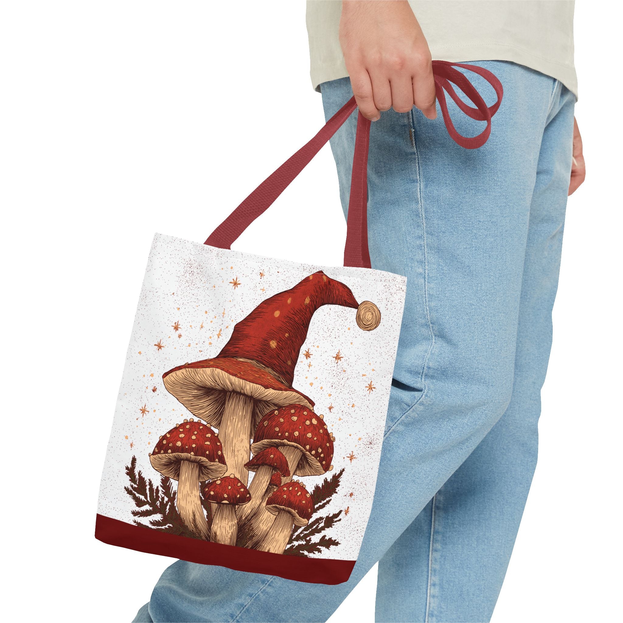 Whimsical Mushroom Christmas Tote Bag, Holiday Gift Bag, Eco-Friendly Shopping Tote, Fun Seasonal Accessory, Mushroom Art