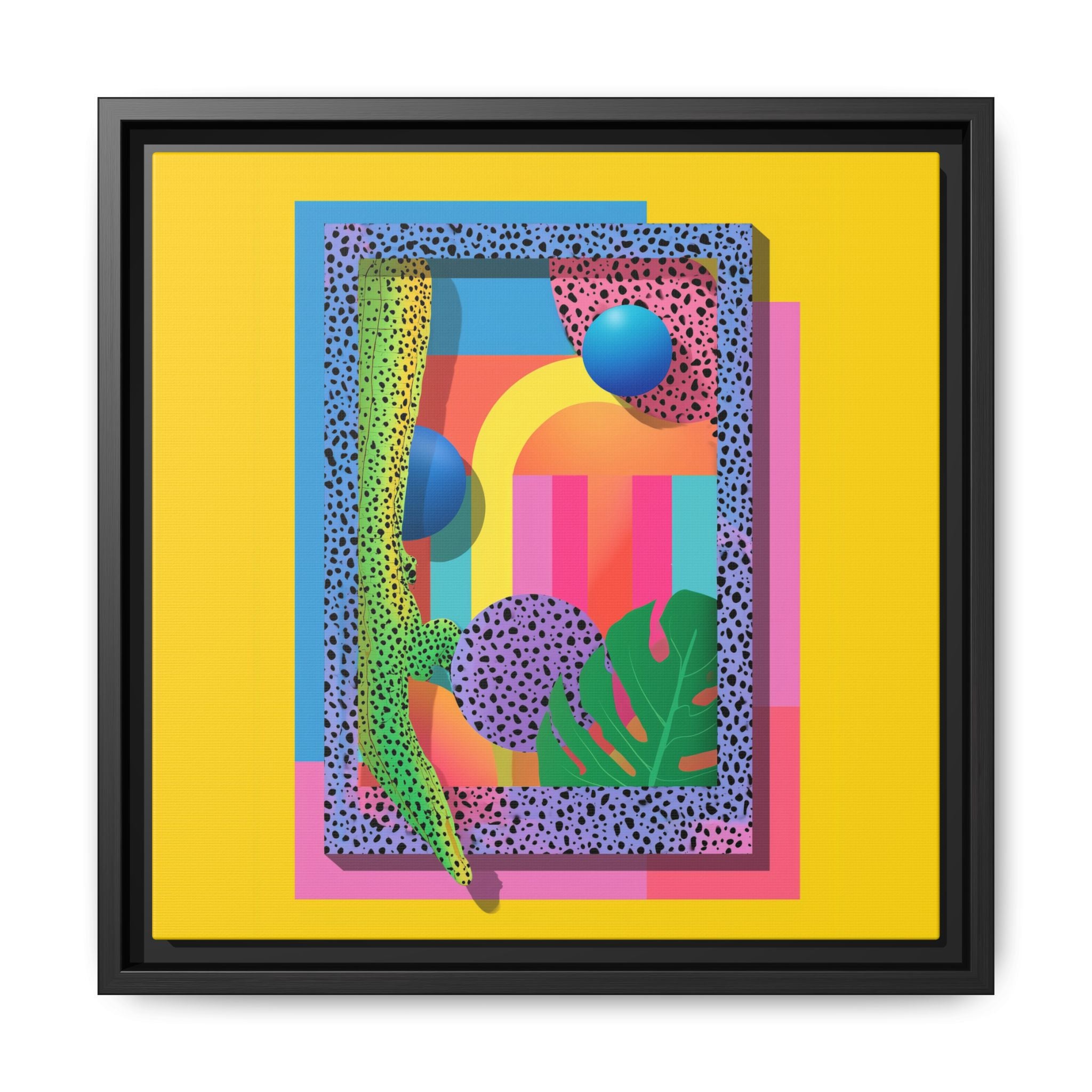 Geometric Rhythms: Abstract Layers of Color, Dimensional Shapes and Tropical Elements, Vibrant Modern Art Composition   |   Custom Orders