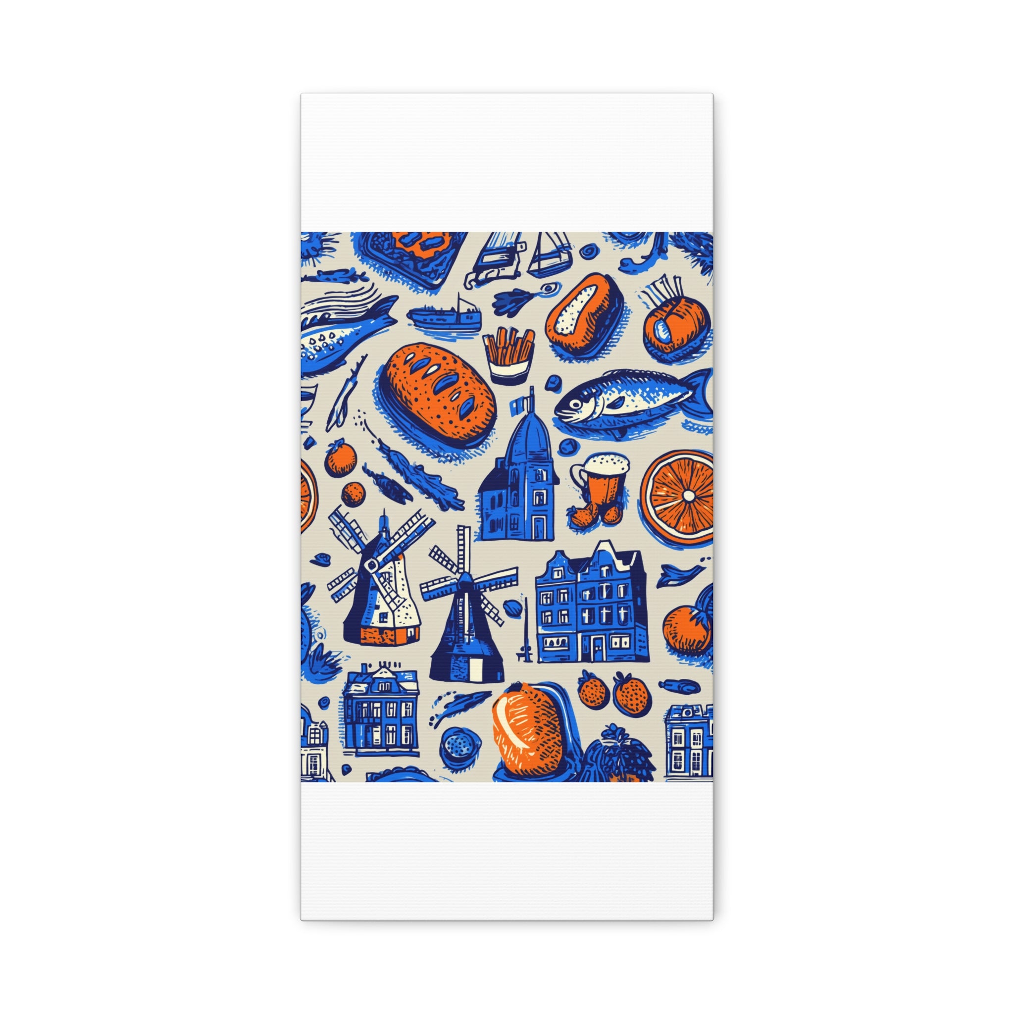 Dutch-Themed Matte Canvas Art Print, Wall Decor, Home Decor, Art Plaque, Gift for Food Lovers, Colorful Windmill Artwork