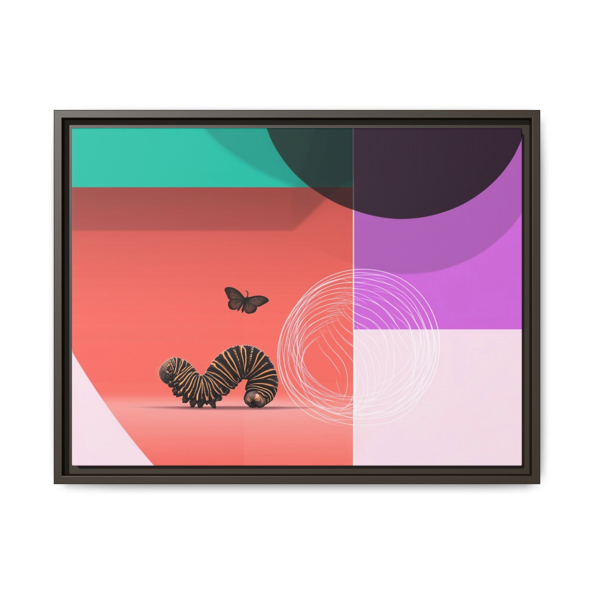 Striped Caterpillar and Butterfly Framed Print , Mid-Century Modern Color Blocks   |  Personalized & Custom Orders Available