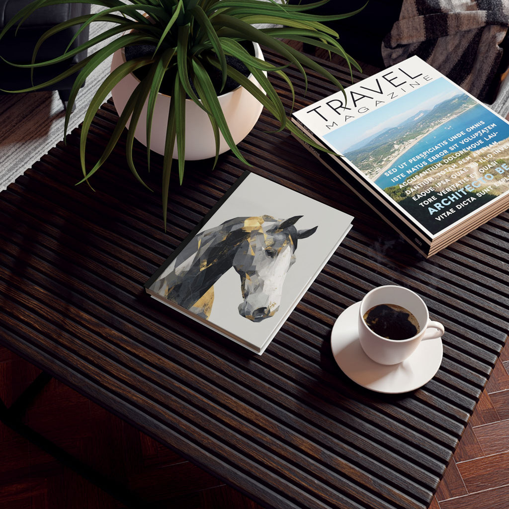 Personalized Gold Accented Horse Journal    |  Crystalline Equine: Geometric Horse Portrait, Metallic Angular Fragmentation, Abstract Art