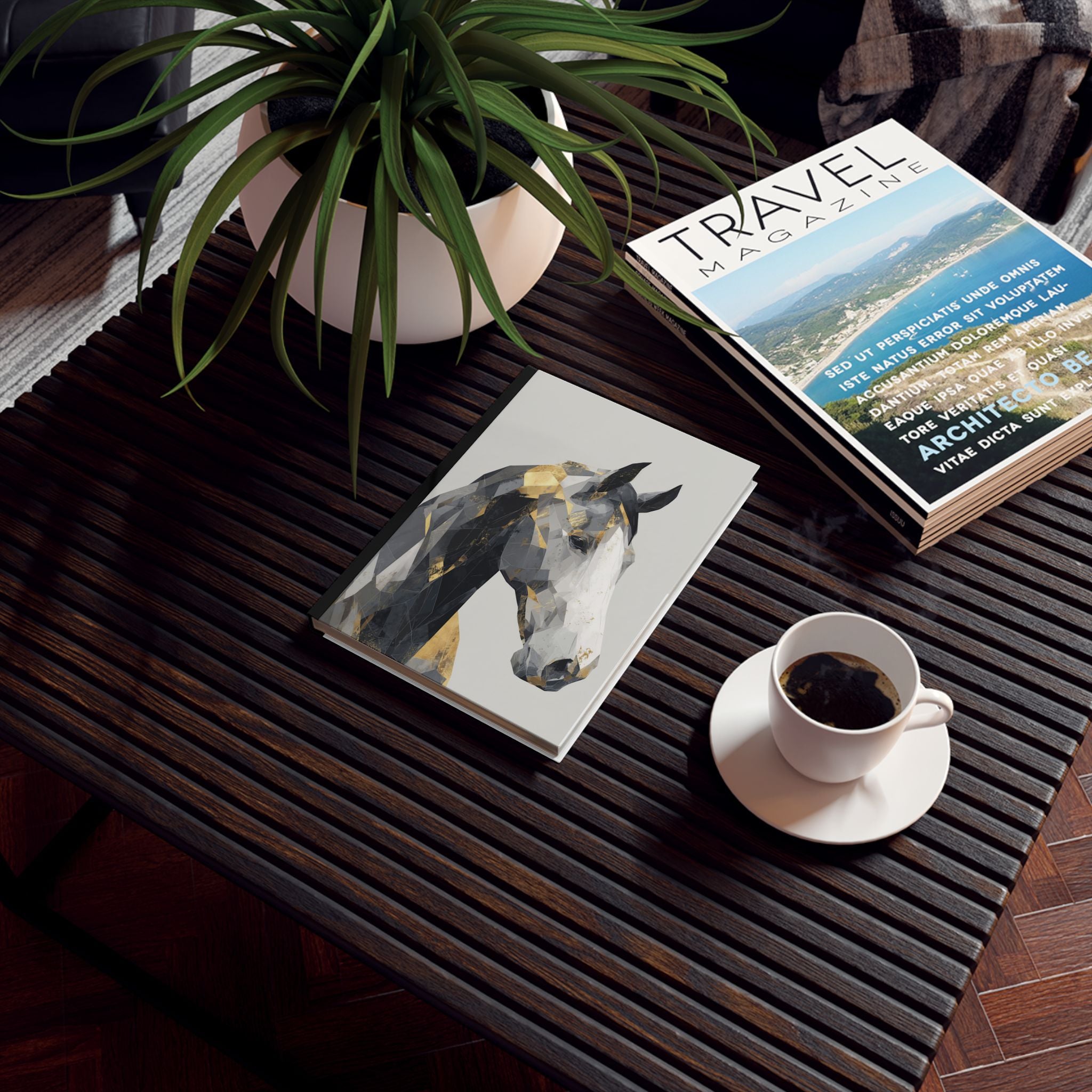 Personalized Gold Accented Horse Journal    |  Crystalline Equine: Geometric Horse Portrait, Metallic Angular Fragmentation, Abstract Art