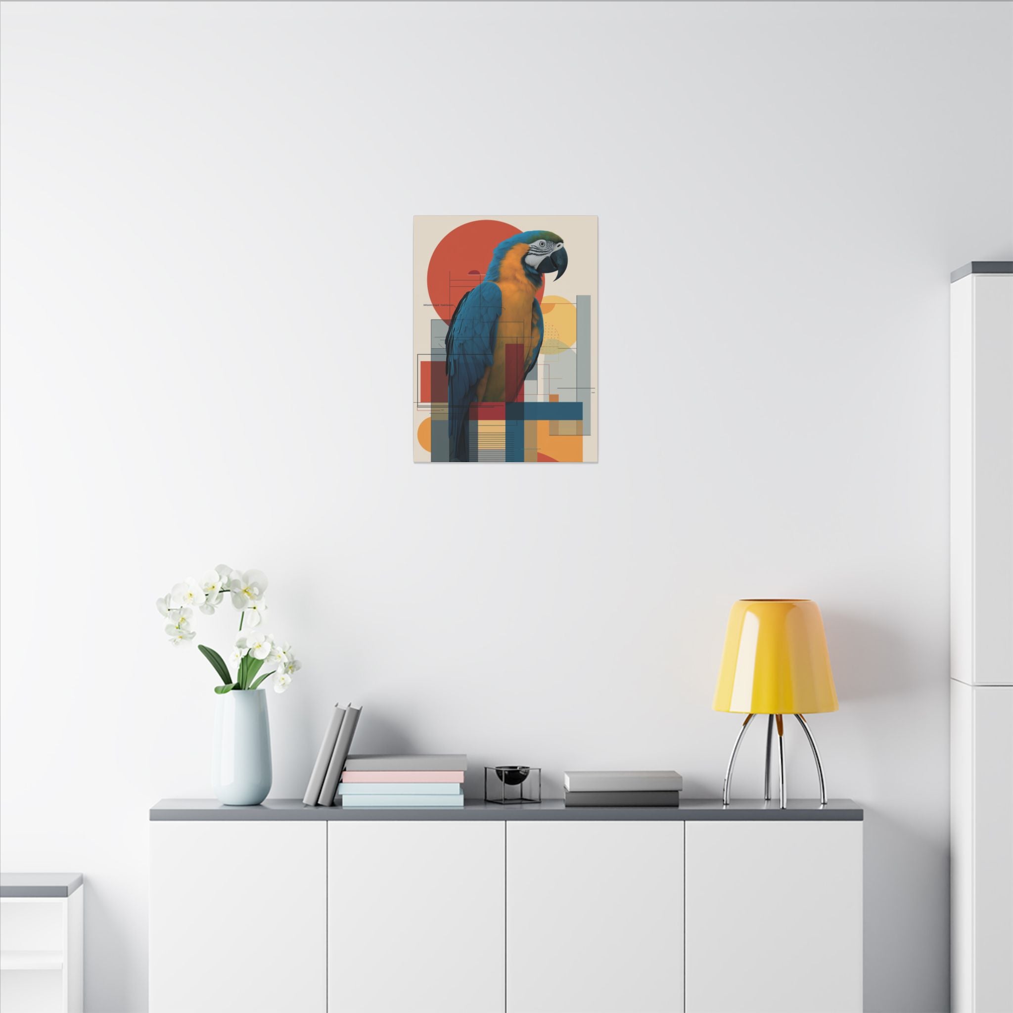 Chromatic Convergence: Macaw in Modernist Geometry, Abstract Avian Portrait   |    Custom Orders Available