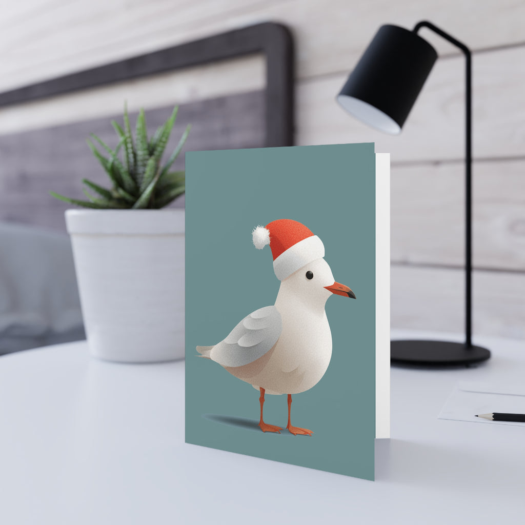 Holiday Gull: Festive Seabird Illustration, Minimalist Winter Art, Charming Coastal Christmas Character | Custom Orders Accepted