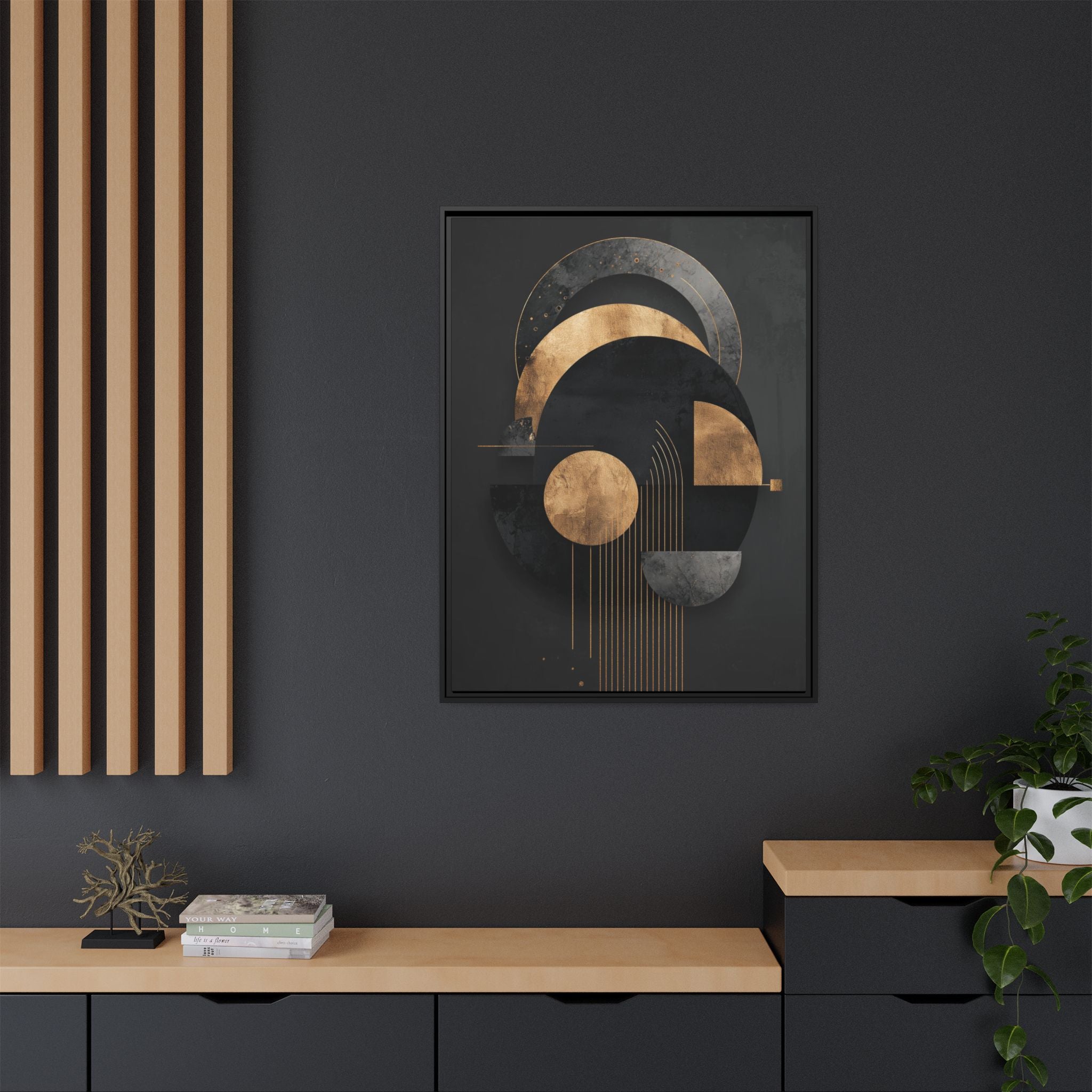 Geometric Resonance: Abstract Gold and Black Design, Minimalist Architectural Art, Modern Metallic Composition   |   Custom Orders Accepted