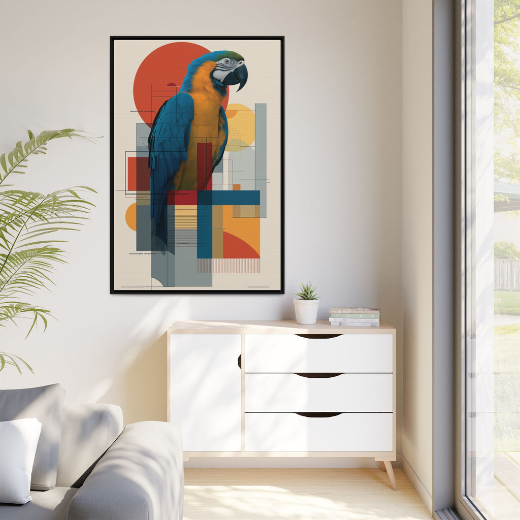 Vibrant Macaw Geometric Framed Print: Avian Realism, Modern Abstract Composition   |  Personalized & Custom Orders Available