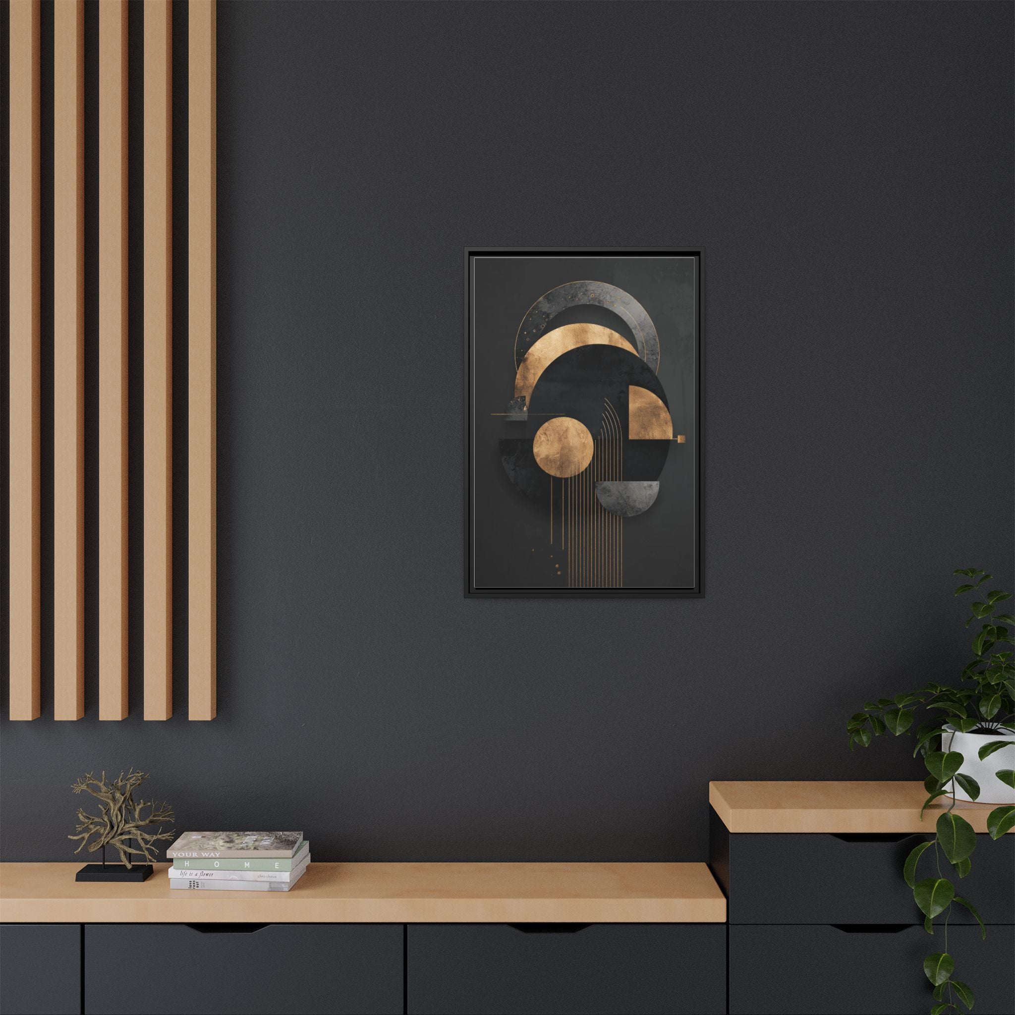 Geometric Resonance: Abstract Gold and Black Design, Minimalist Architectural Art, Modern Metallic Composition   |   Custom Orders Accepted