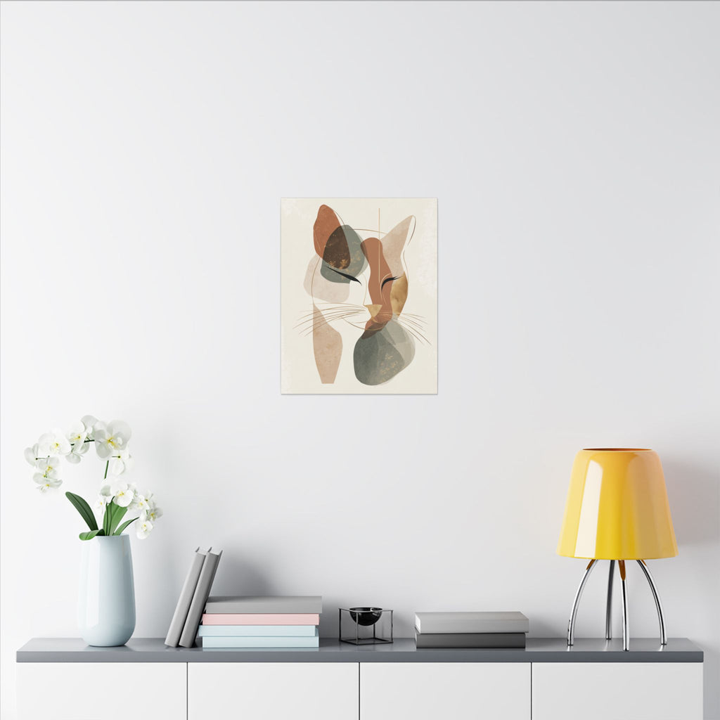 Feline Abstraction: Minimalist Cat Portrait, Contemporary Geometric Art, Organic Earth Tone Design   |  Personalized & Custom Orders