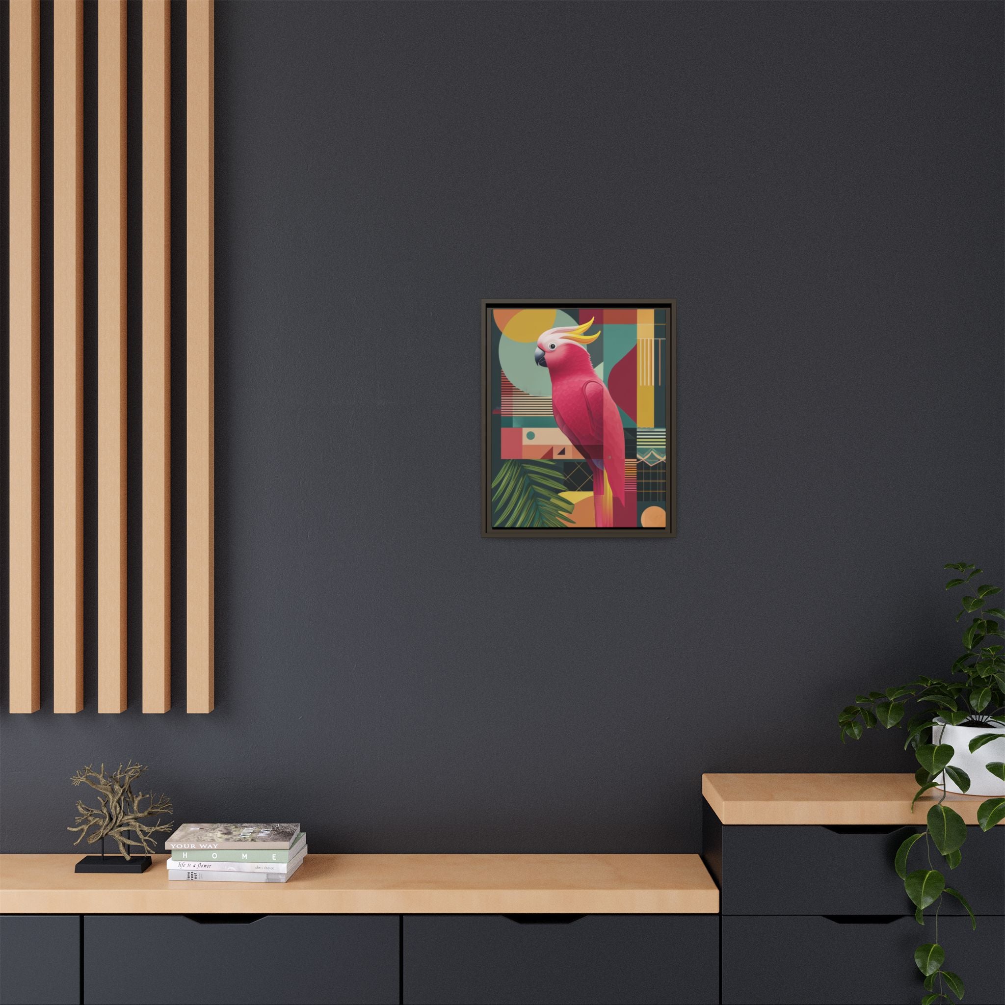Geometric Cockatoo Framed Print: Mid-Century Modern Bird Art, Contemporary Graphic Print   |  Personalized & Custom Orders Available
