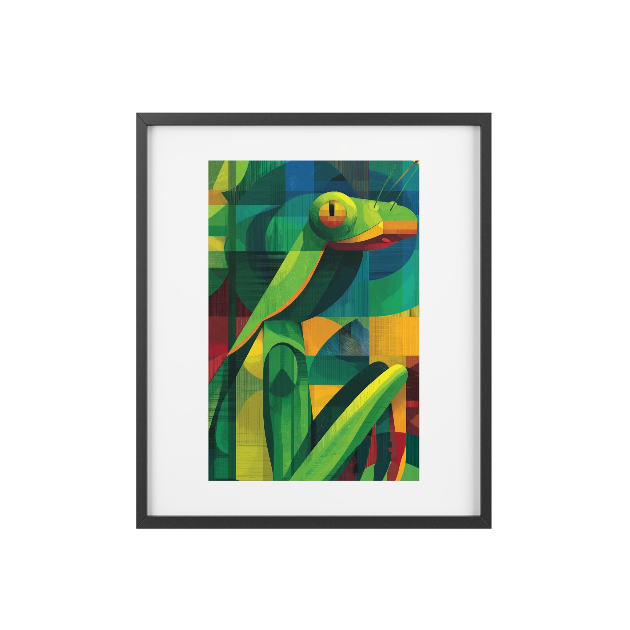 Vibrant Praying Mantis Art Framed Poster, Colorful Wall Decor, Nature-Inspired Home Decor, Unique Gift for Animal Lovers, Modern Art Print