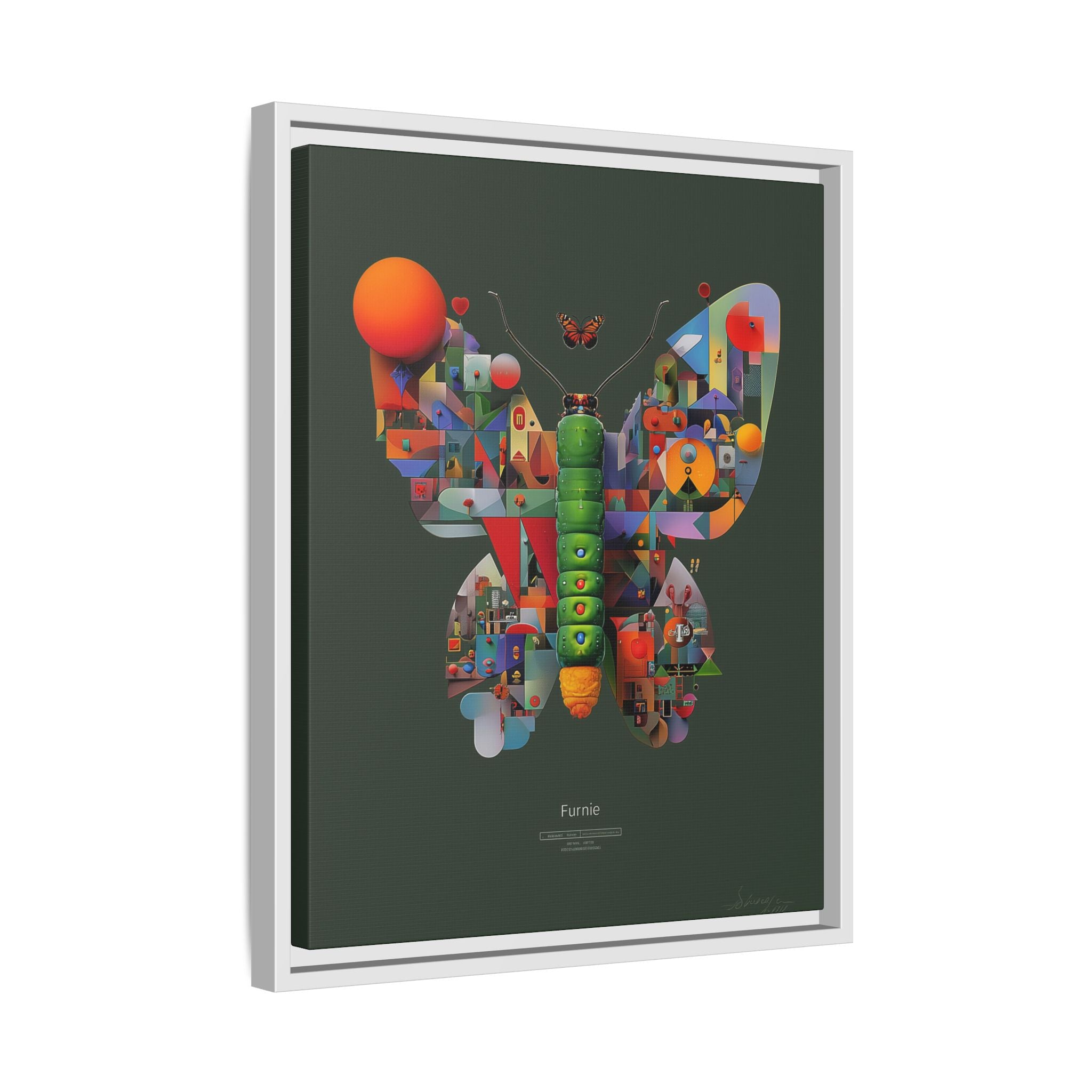 Geometric Metamorphosis Framed Print : Digital Cubist Butterfly, Urban Abstract Composition   |   Custom Orders Available