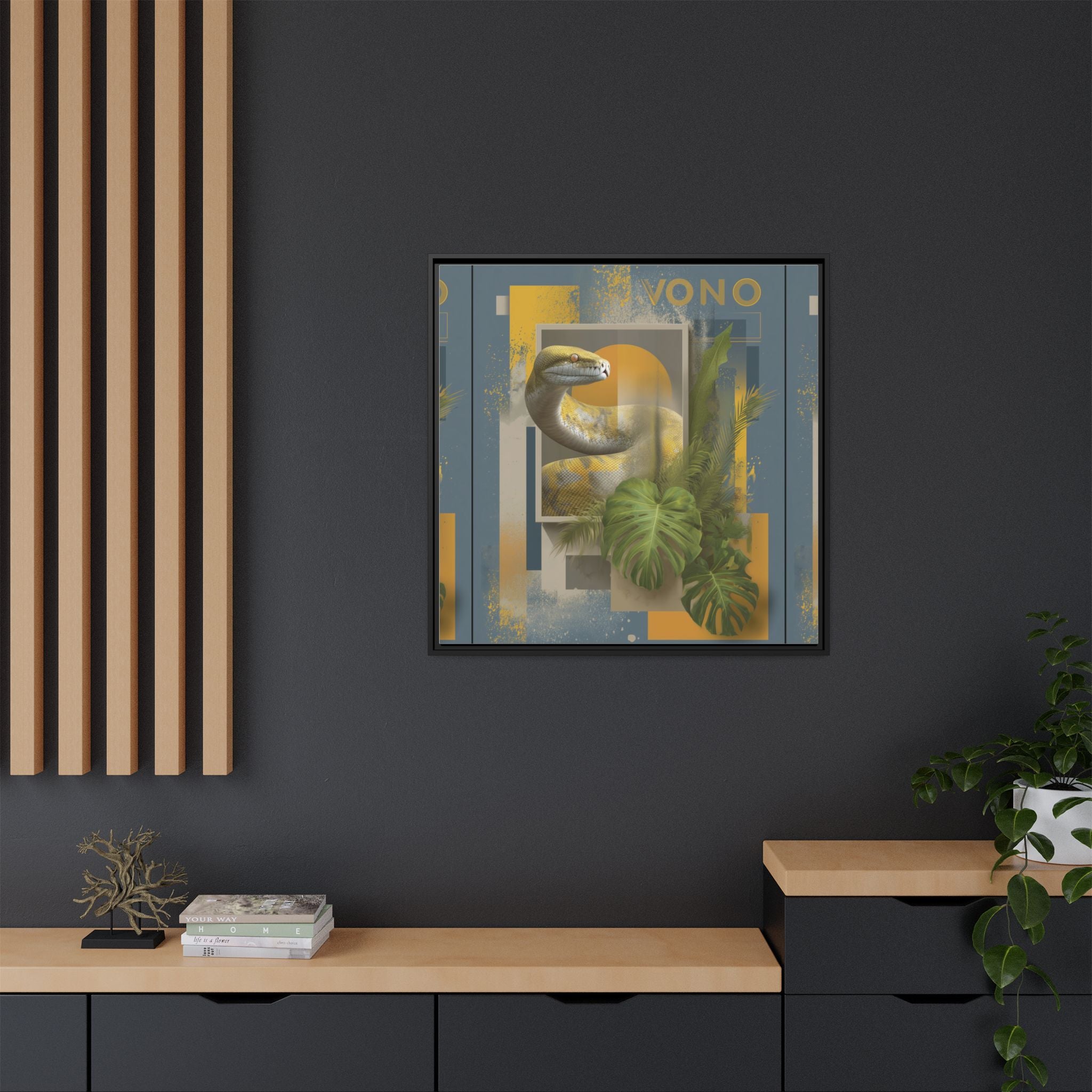 Serpent of Geometric Dimensions: Tropical Vono Design, Abstract Wildlife Art   |  Personalized & Custom Orders Available