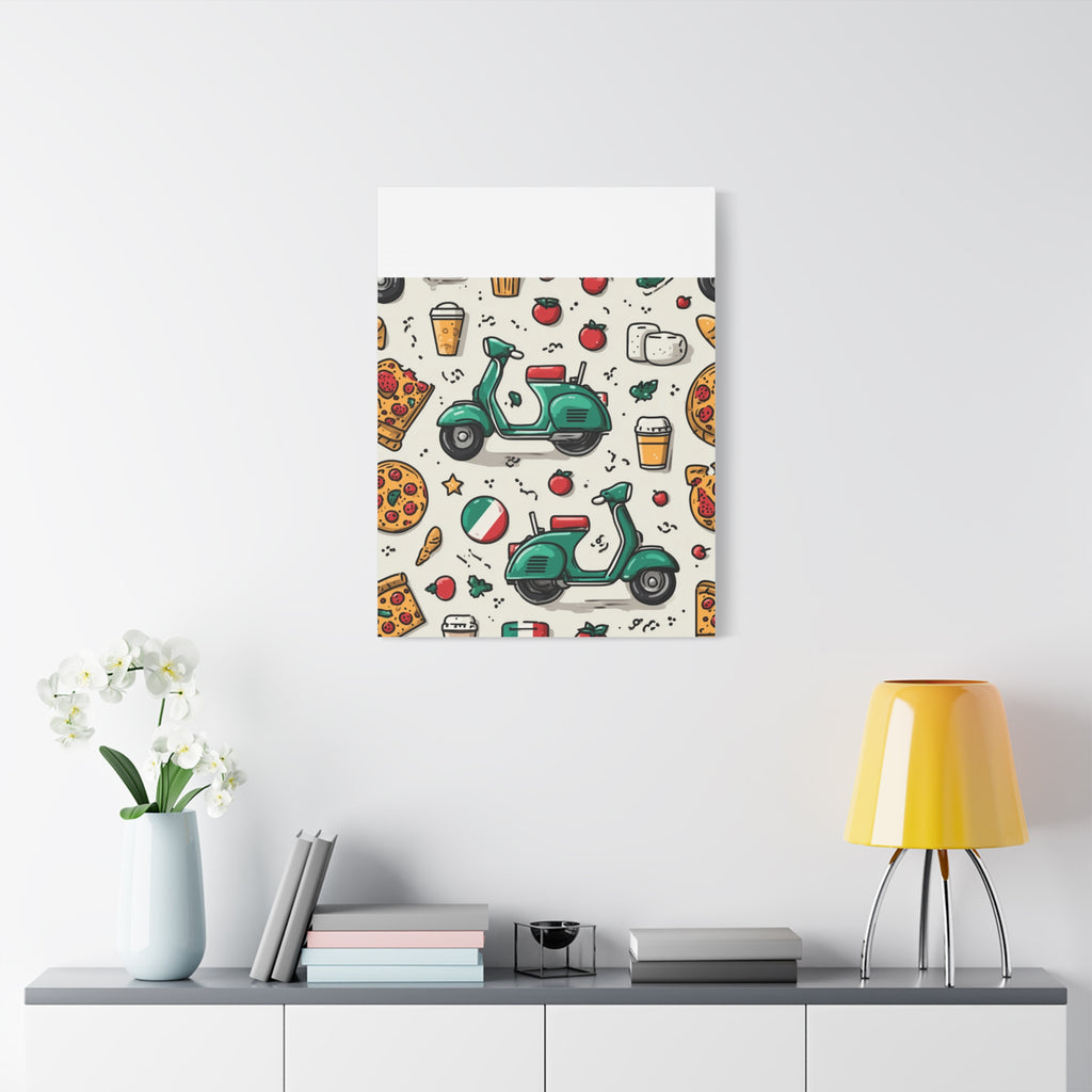 Vibrant Travel Nostalgia Canvas Art, Scooter Decor, Foodie Wall Art, Fun Home Decor, Gift for Adventurers, Kitchen Wall Hanging