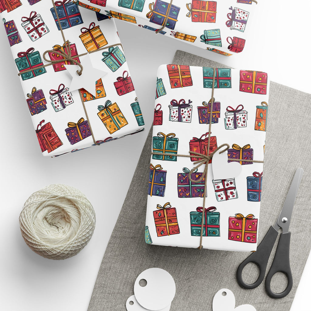 Gift Wrap Paper Roll — Colorful Hand-Drawn Presents Pattern